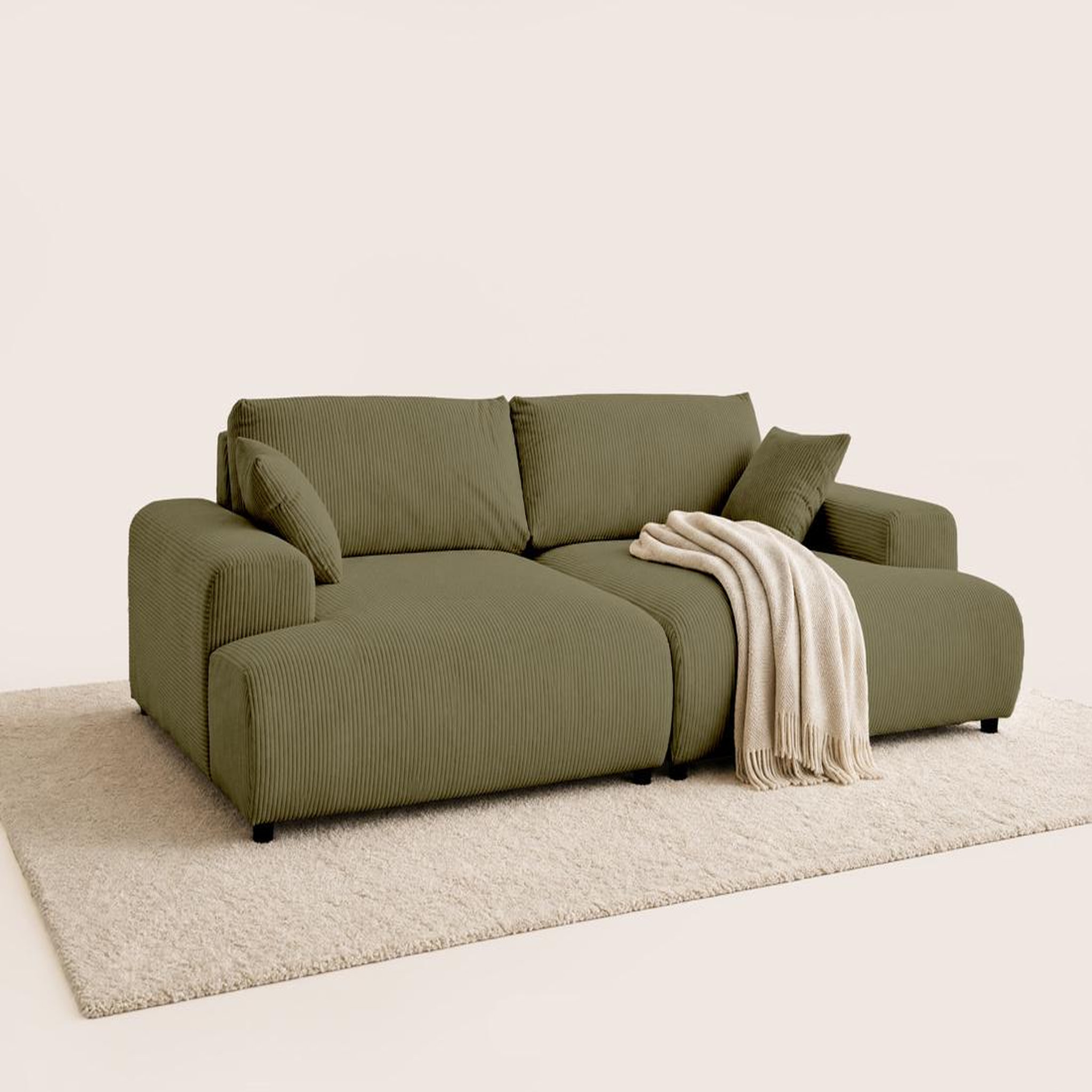 Voir la diapositive 4 : LISA DESIGN Garance - canapé droit 4 places double méridienne - assise profonde - en velours côtelé