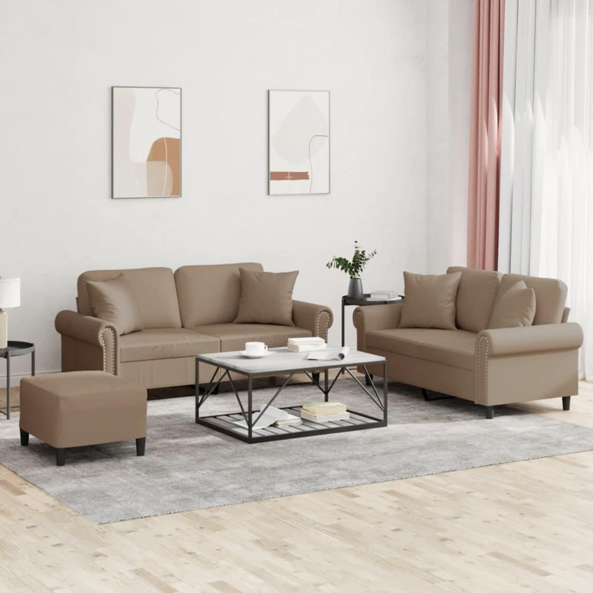 VIDAXL Ensemble de canapes 3 pcs avec coussins cappuccino similicuir