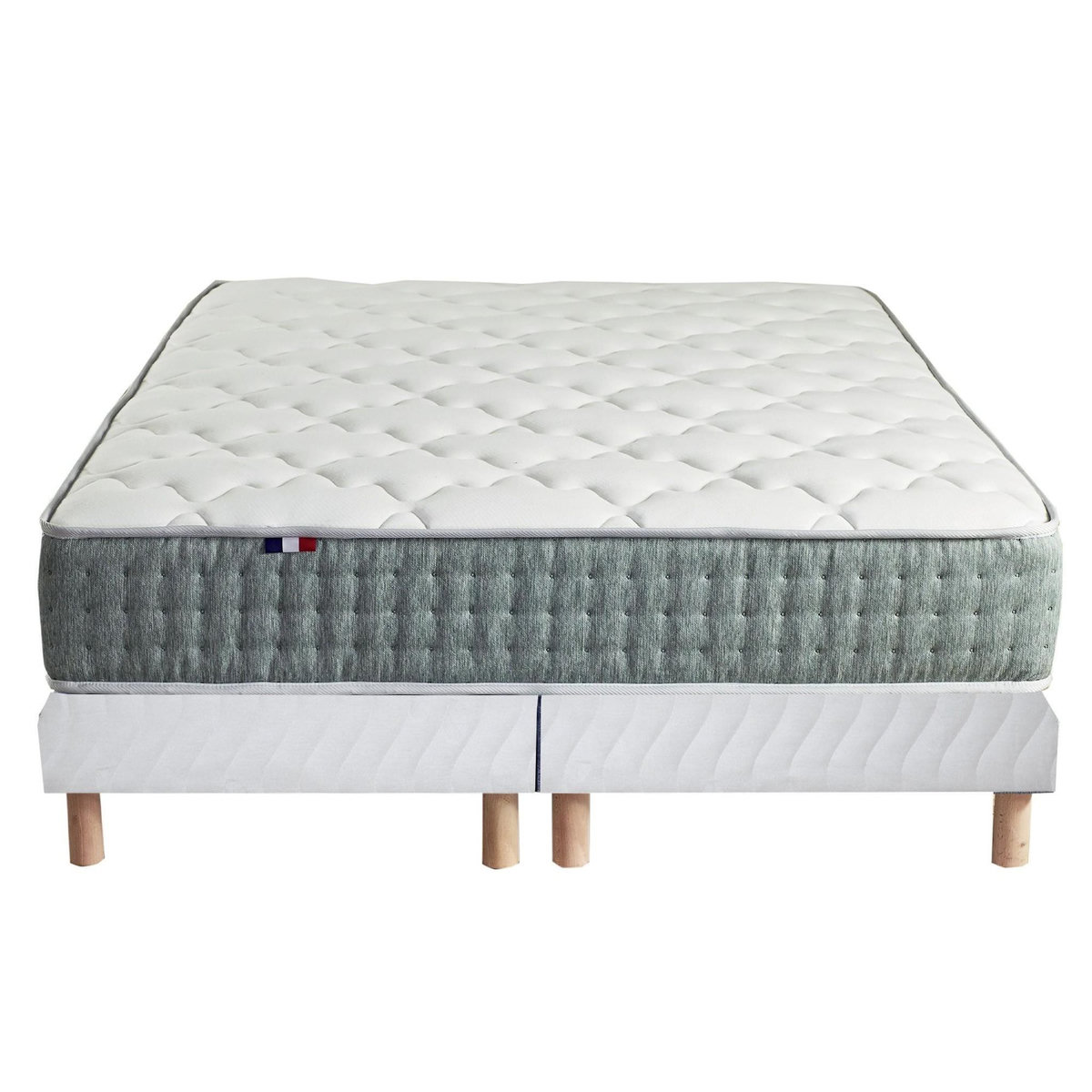 IDLITERIE Ensemble matelas Ressort 7 zones HYGGE + Sommier + couette + oreillers Fabriqué en France