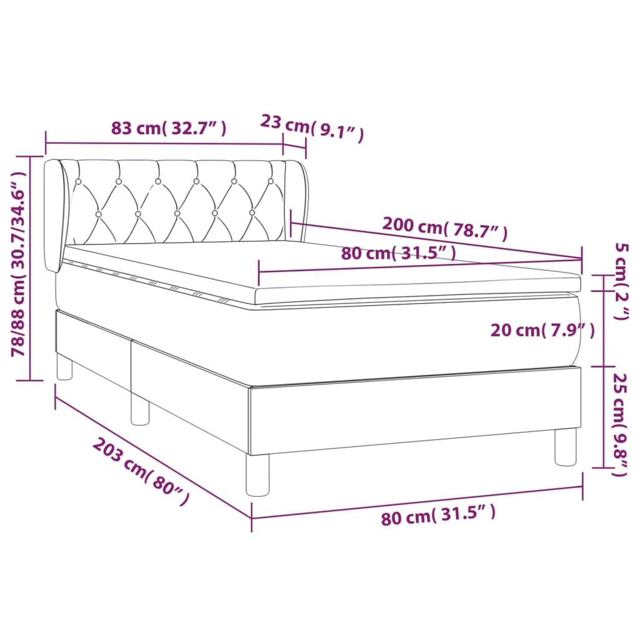 Voir la diapositive 6 : VIDAXL Sommier a lattes de lit et matelas Noir 80x200 cm Tissu