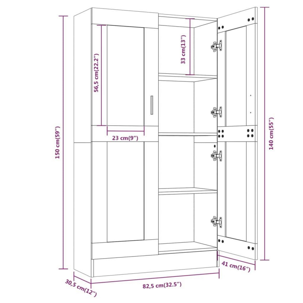 VIDAXL Armoire a vitrine Chene brun 82,5x30,5x150 cm Bois d'ingenierie