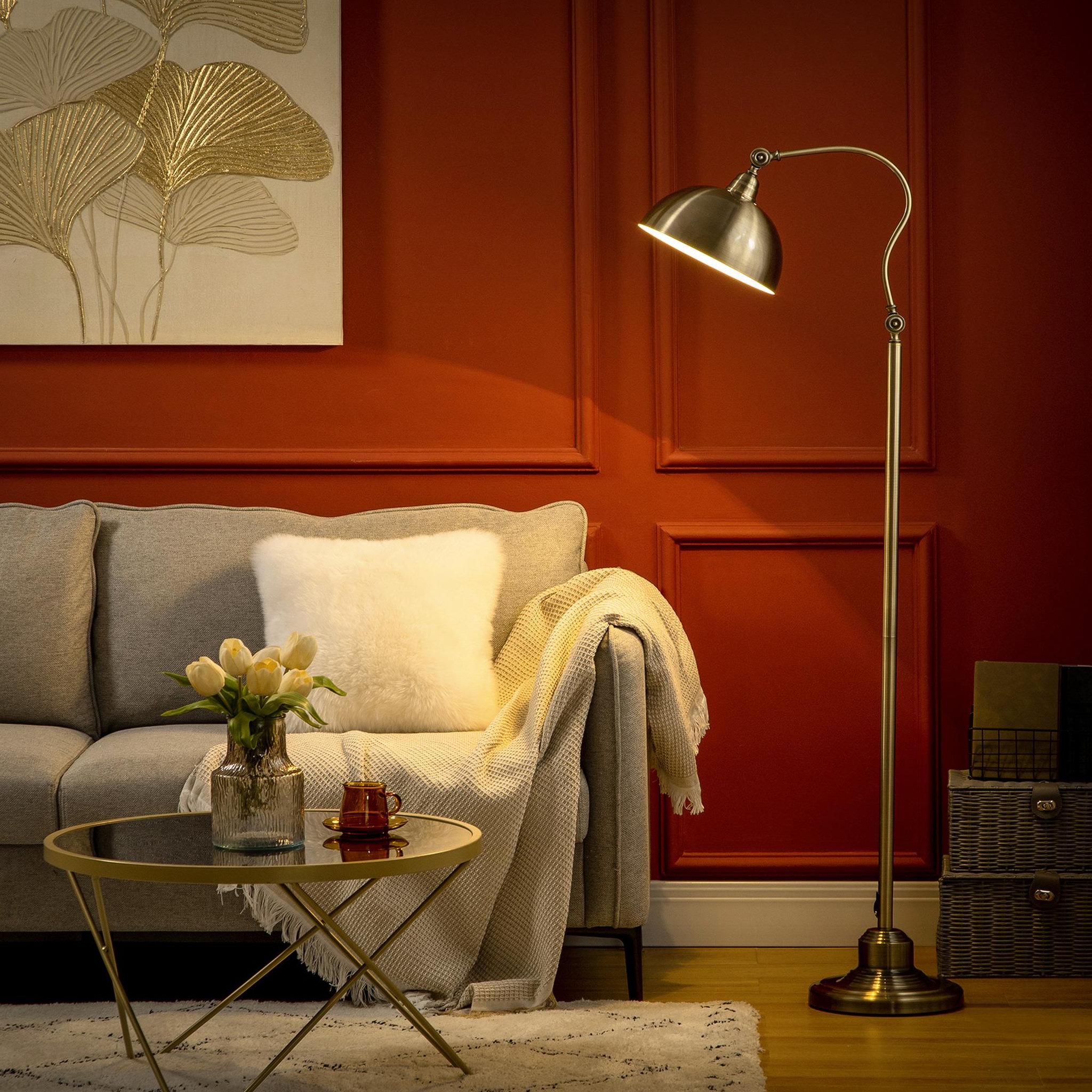 Voir la diapositive 2 : HOMCOM Lampadaire style néo-rétro effet laiton - abat-jour réglable - H.152 cm