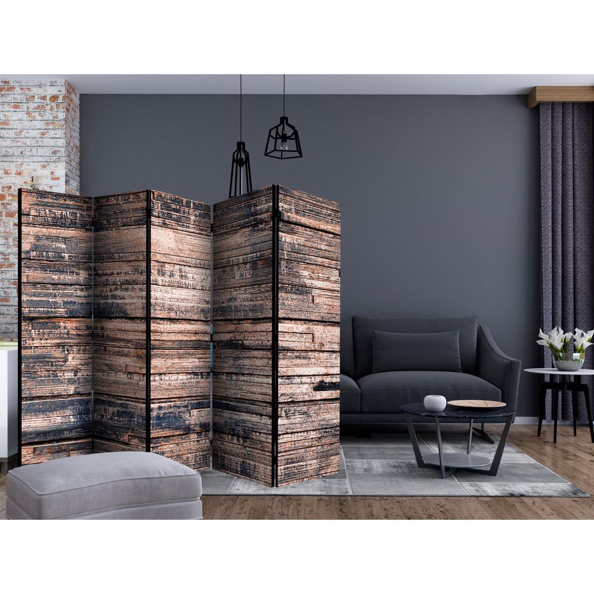 Voir la diapositive 2 : Paris Prix Paravent 5 volets  burnt boards  172x225cm