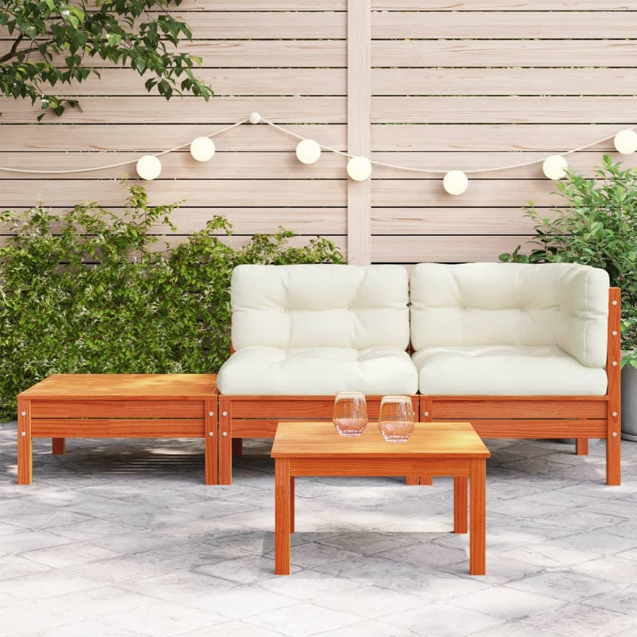 Voir la diapositive 3 : VIDAXL Canape de jardin avec coussins et repose-pied bois pin massif