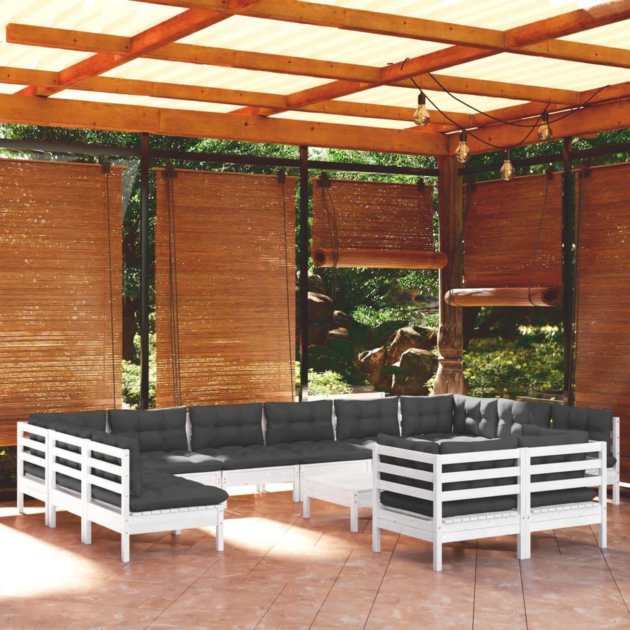 VIDAXL Salon de jardin 13 pcs avec coussins blanc bois de pin