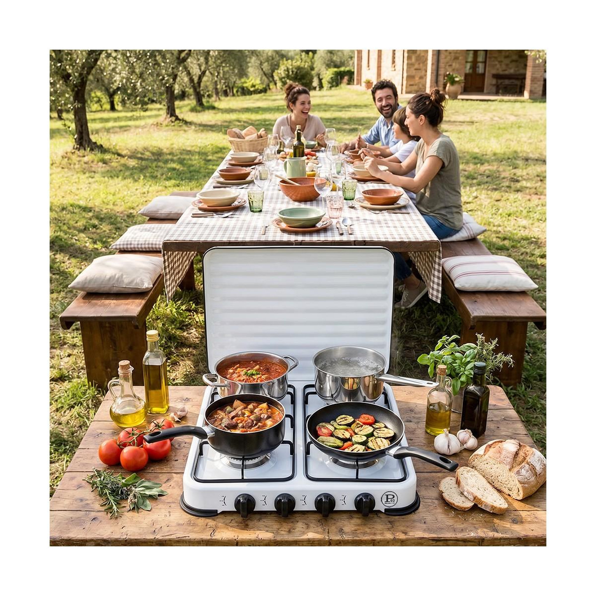 Voir la diapositive 6 : INTEC Plaque de cuisson gaz 4 feux 8000W Réchaud à gaz portable Blanc Gaz Butane ou Propane Bruleurs grille Acier amovibles INTEC