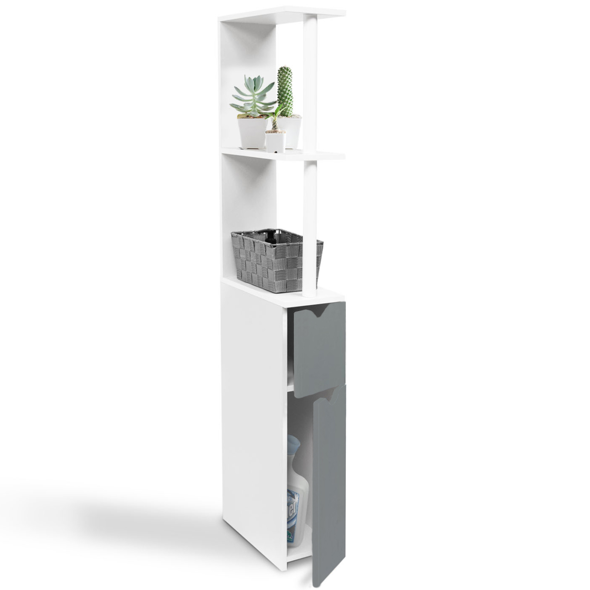 ID MARKET Meuble wc étagère willy bois 2 portes blanc et gris