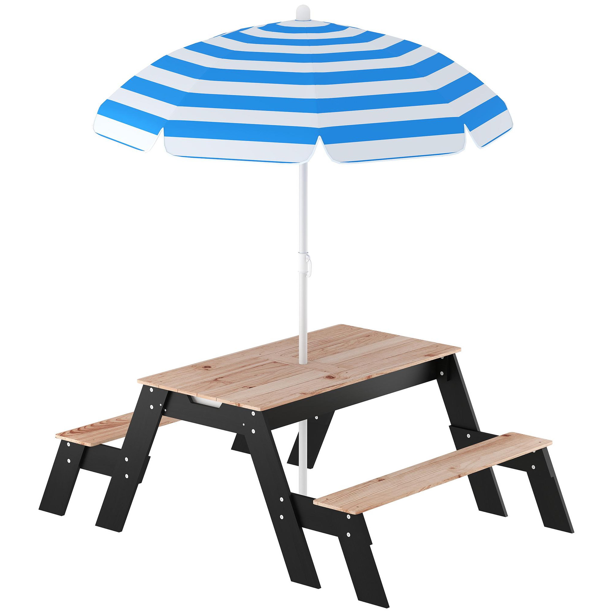 HOMCOM Table de pique-nique enfant bois avec parasol et 2 bacs