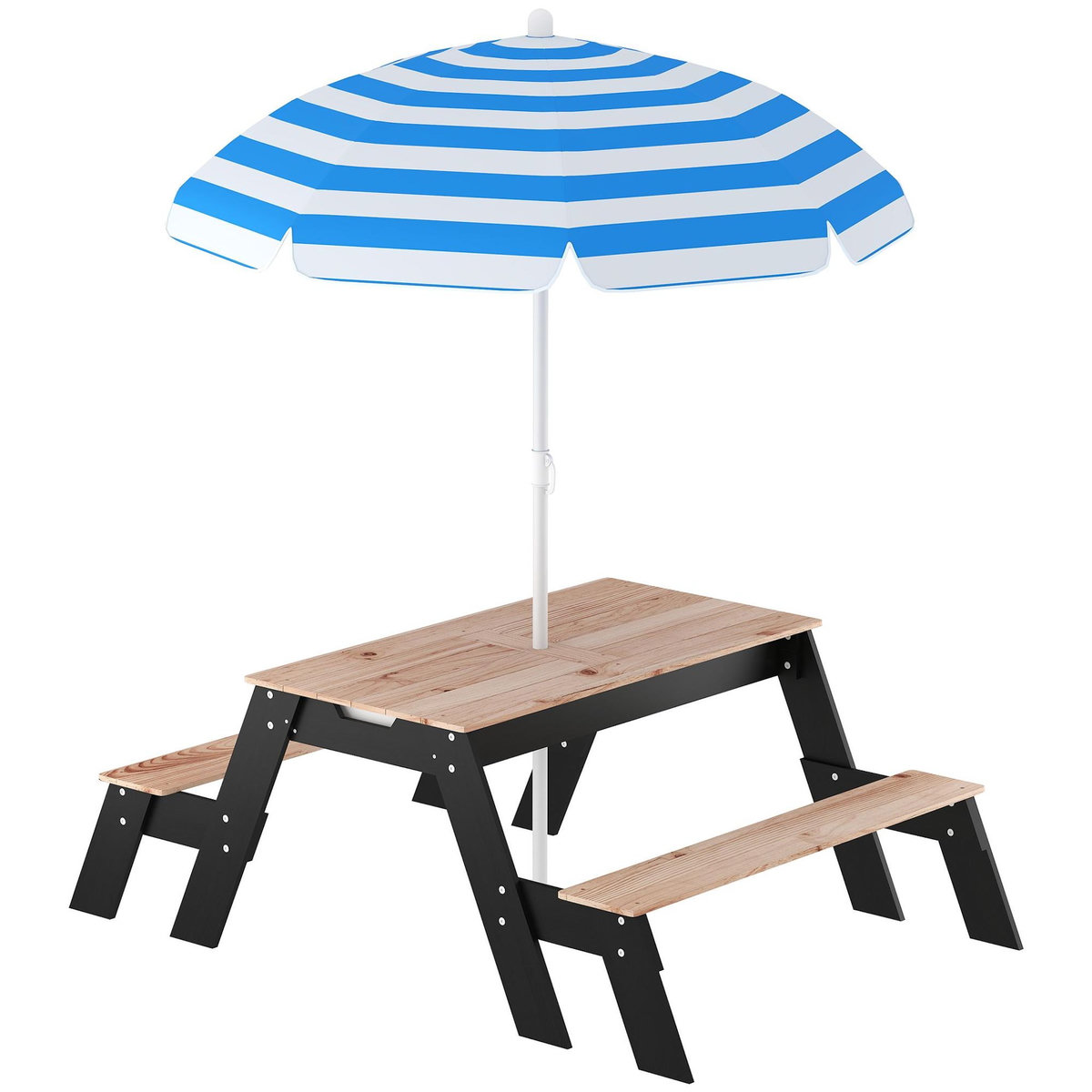 HOMCOM Table de pique-nique enfant bois avec parasol et 2 bacs