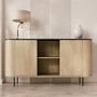 Voir la diapositive 1 : BEST MOBILIER Sansa - buffet bas 184 cm - 2 portes, 2 niches et 2 étagères - plateau effet marbre