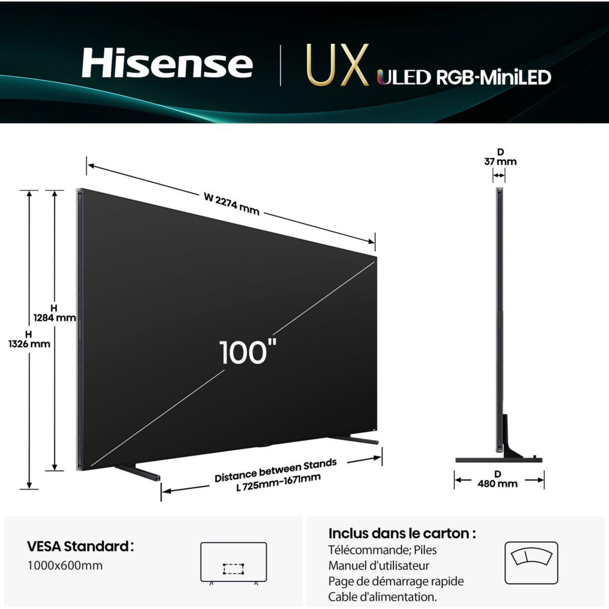 Voir la diapositive 5 : Hisense Tv rgb 100uxq (2025) 100  (253 cm)