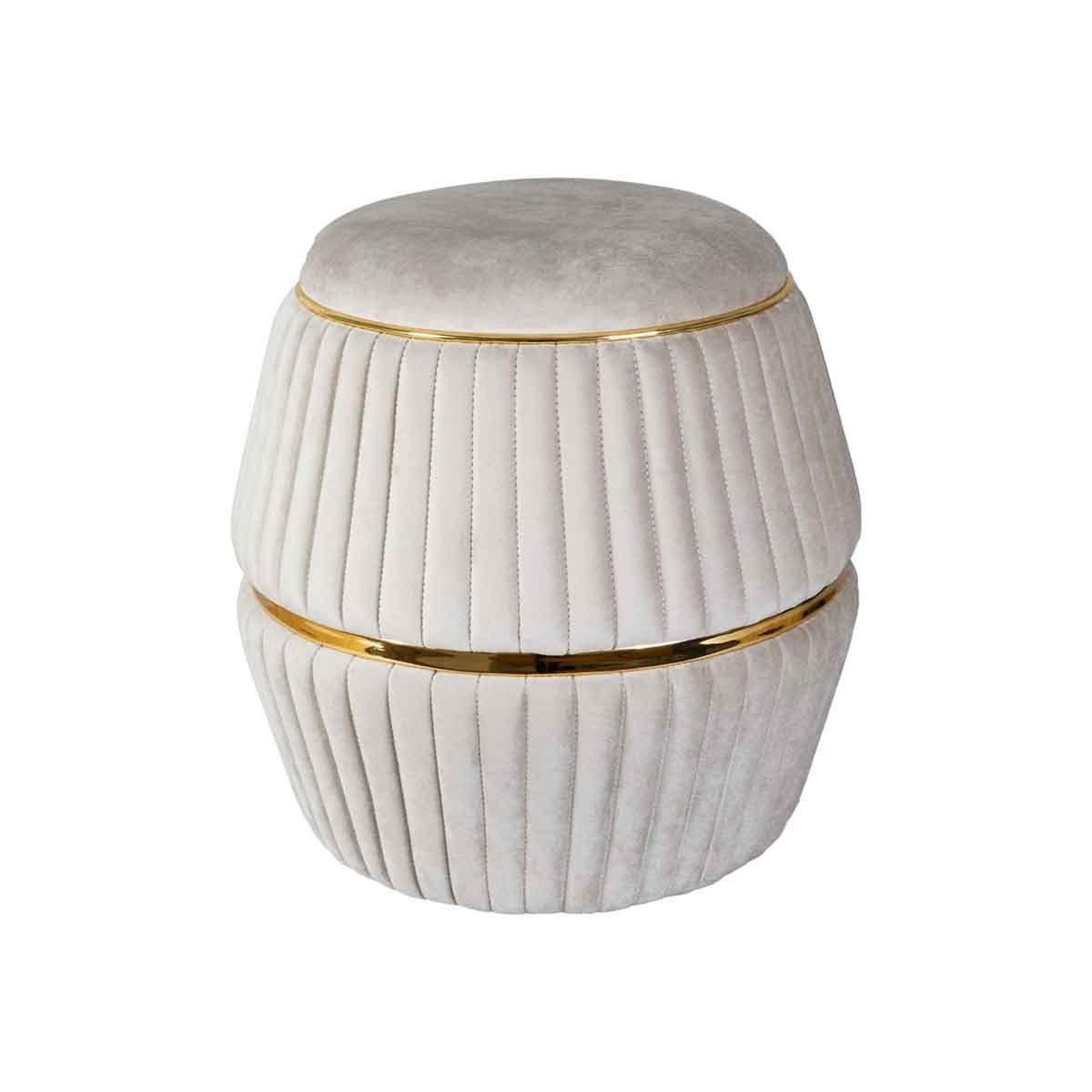 Voir la diapositive 2 : Paris Prix Pouf rond design  doric  53cm taupe & or