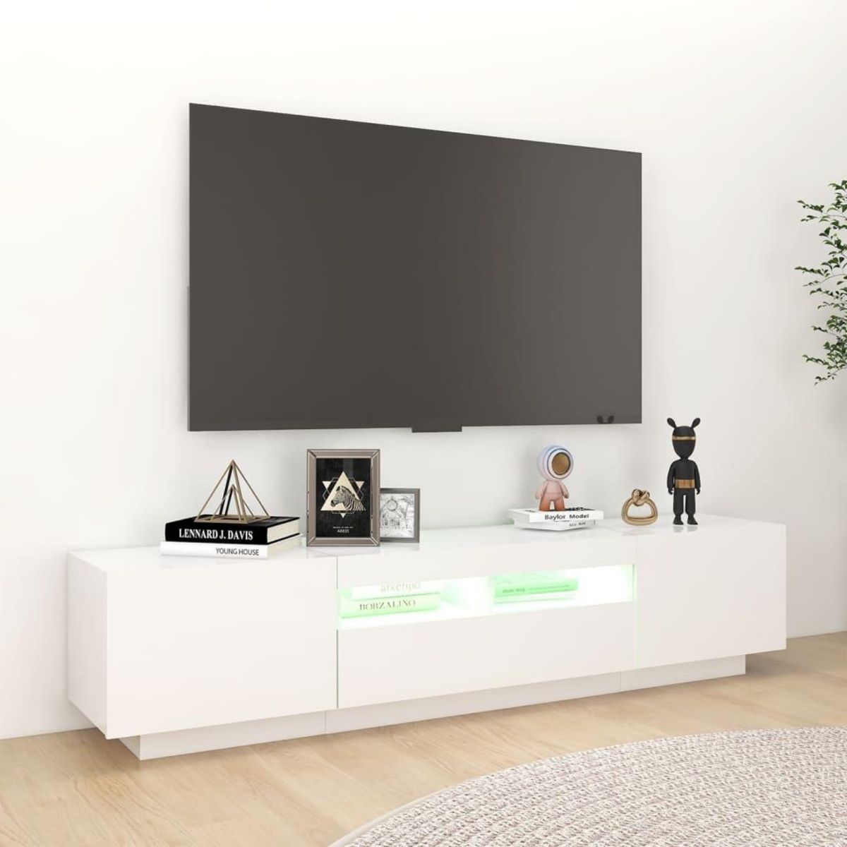 VIDAXL Meuble TV avec lumieres LED Blanc 180x35x40 cm