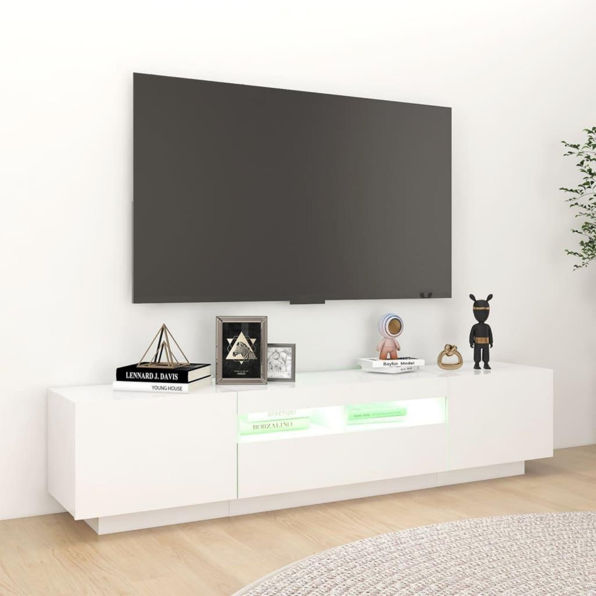 VIDAXL Meuble TV avec lumieres LED Blanc 180x35x40 cm