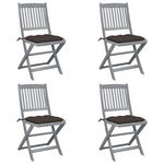 VIDAXL Chaises pliables d'exterieur lot de 4 et coussins Bois d'acacia