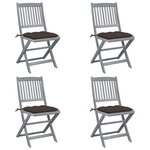 VIDAXL Chaises pliables d'exterieur lot de 4 et coussins Bois d'acacia