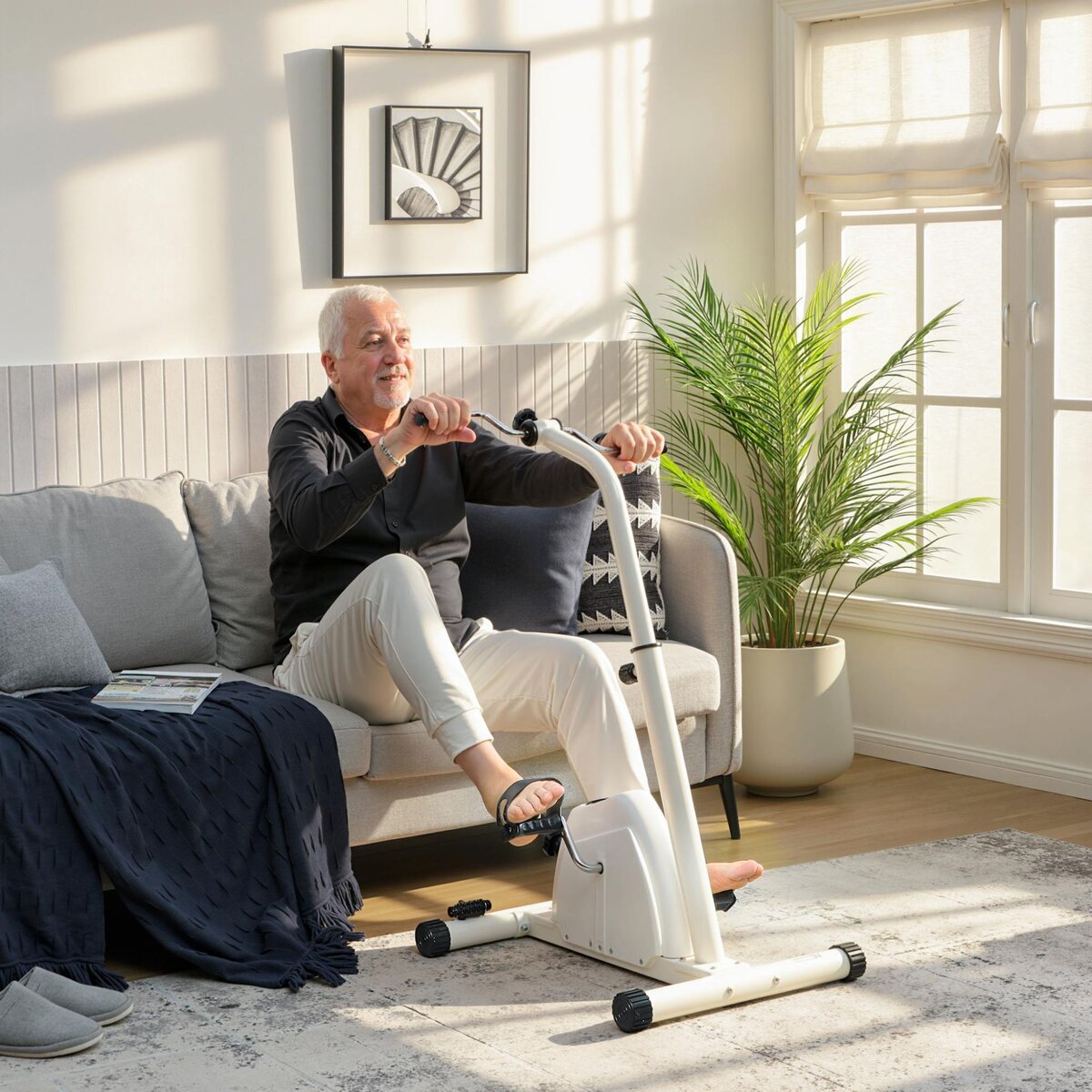 HOMCOM Vélo de rééducation bras et jambes réglable rouleaux massage écran LCD multifonction blanc