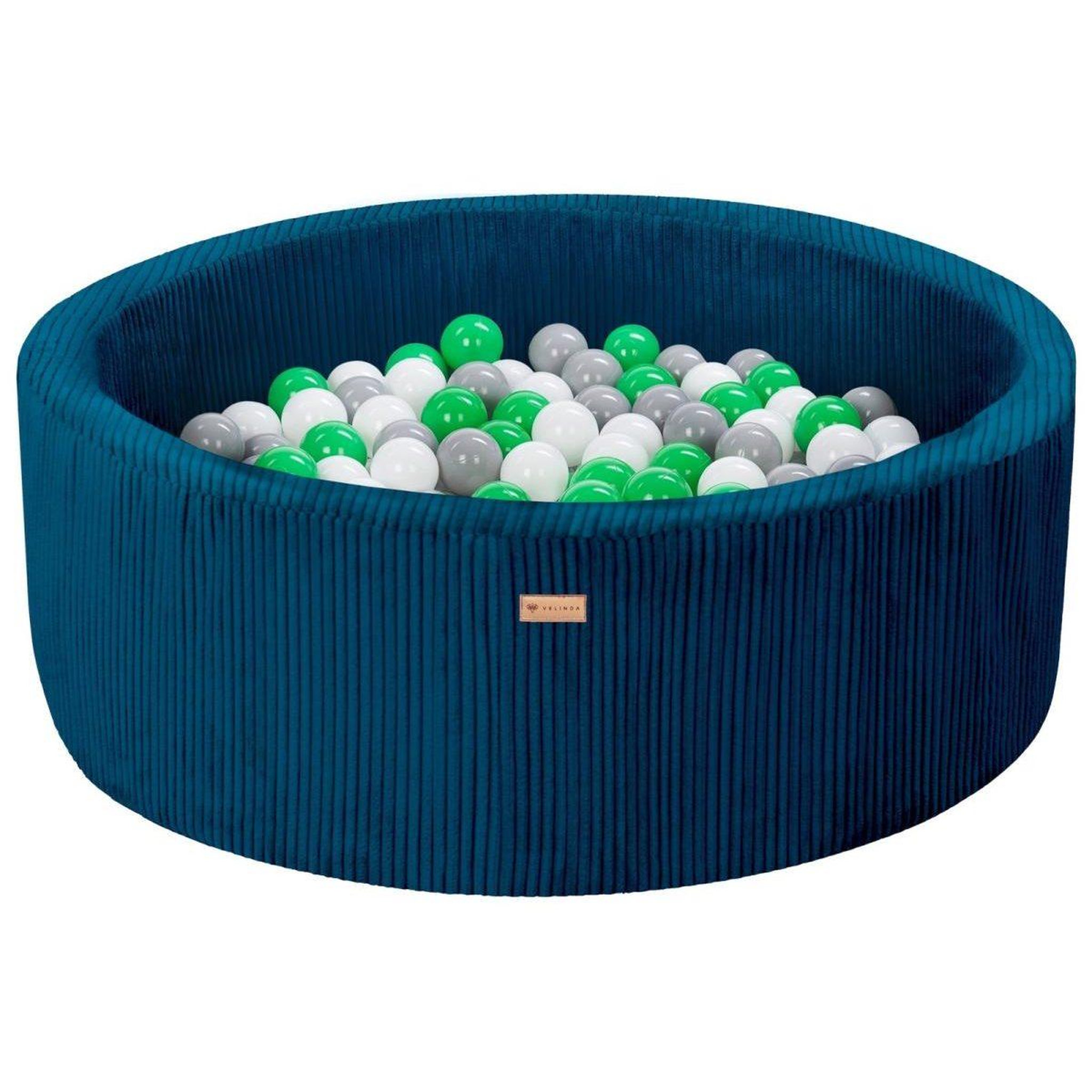 VELINDA Piscine à balles en velours côtelé avec 200 balles, diamètre env. 90 cm — bleu marine