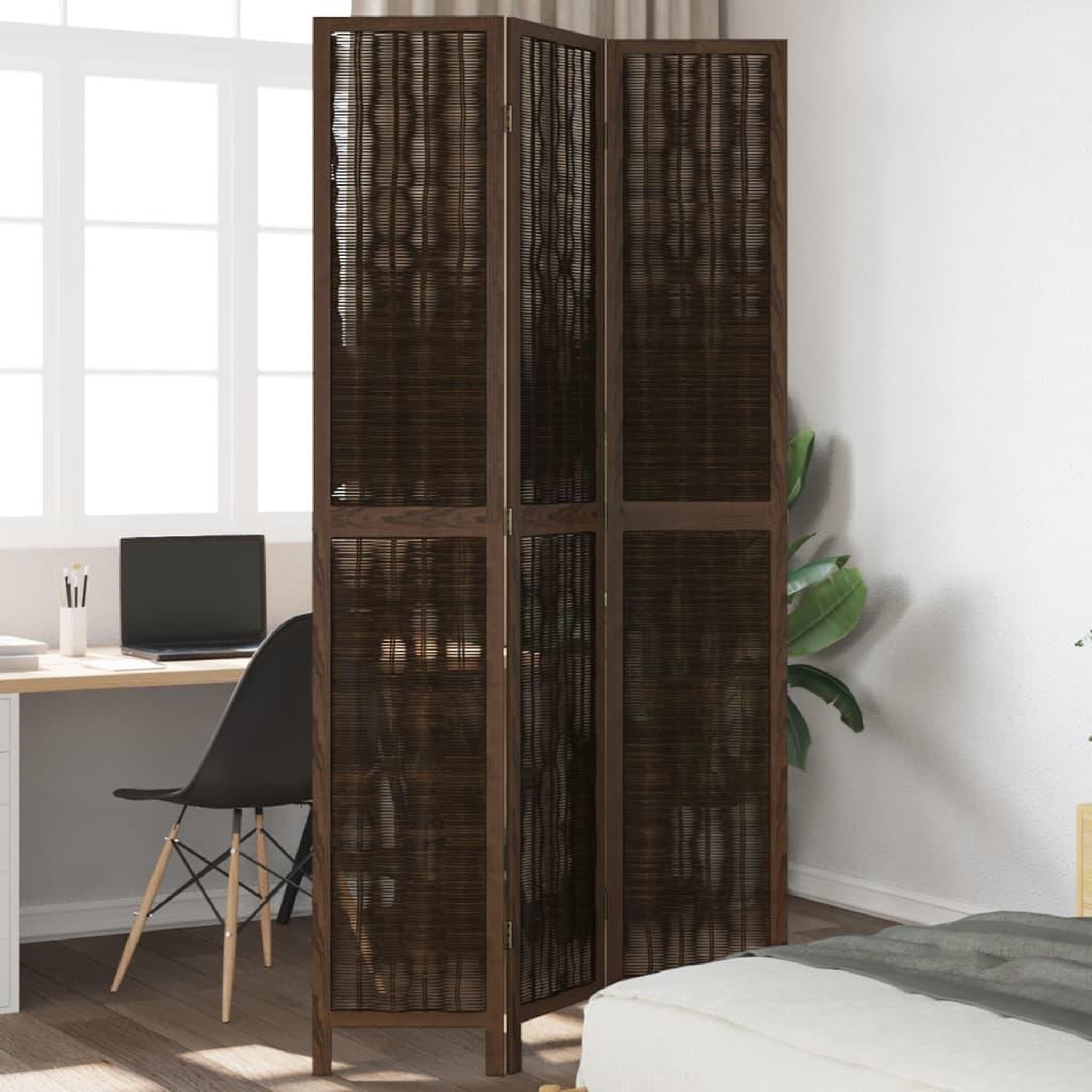 VIDAXL Cloison de separation 3 panneaux marron fonce paulownia massif