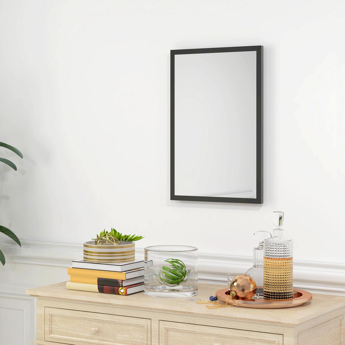 HOMCOM Miroir mural rectangulaire dim. 40L x 60H cm cadre bois noir