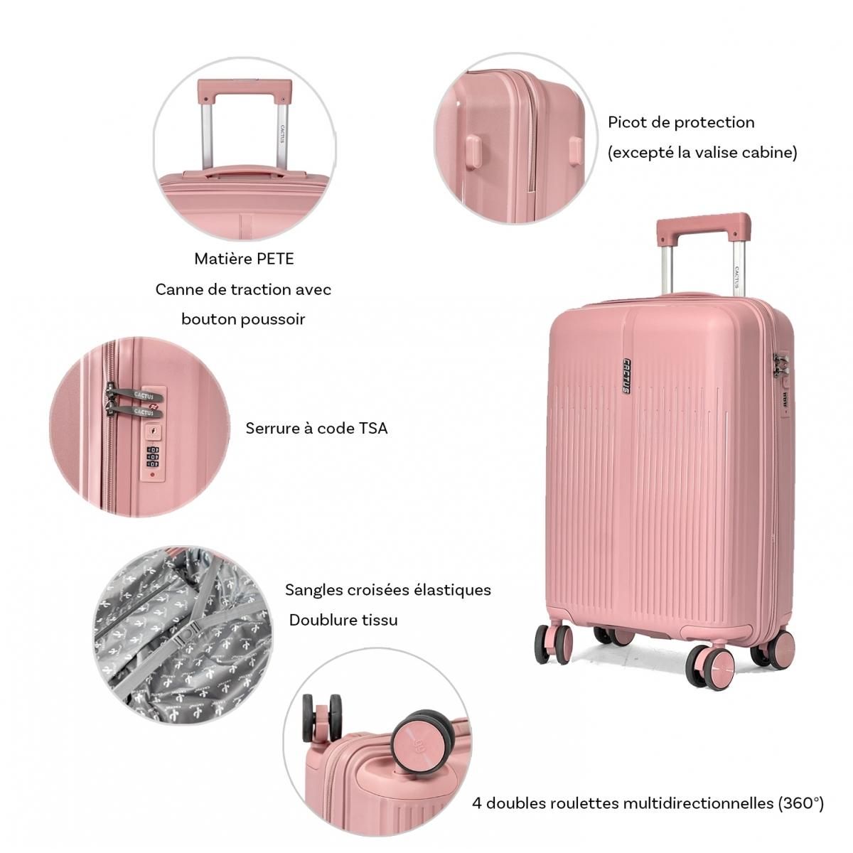 Cactus Lot de 3 valises rigides dont une valise cabine TSA