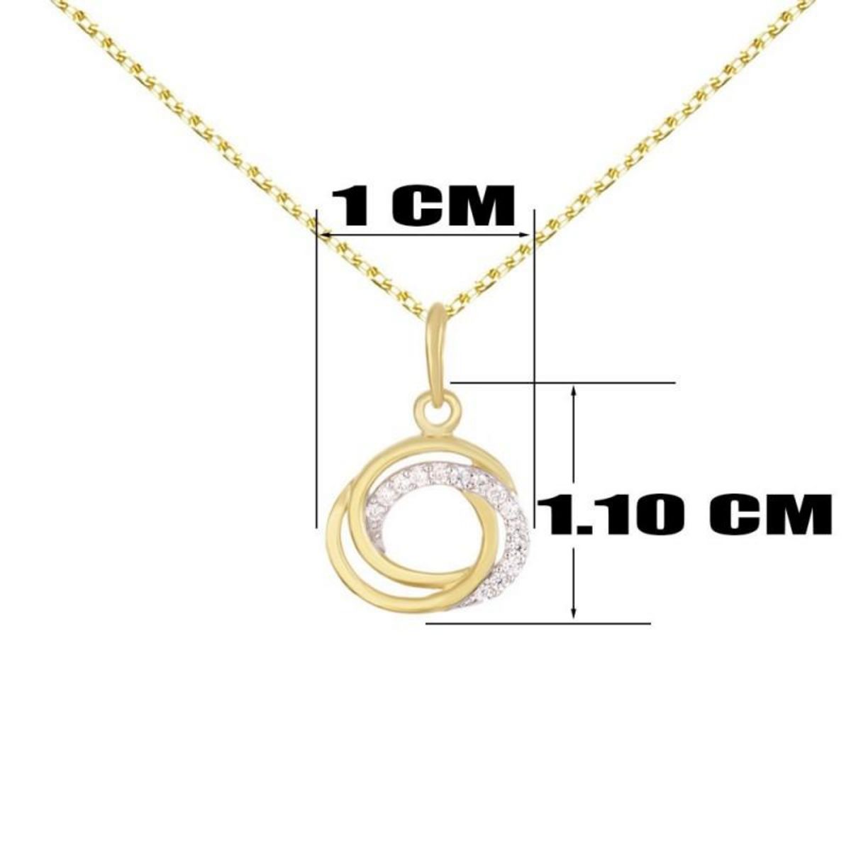 L'ATELIER D'AZUR Collier - Pendentif Or Jaune Anneaux Enlacés Sertis de Zirconiums - Chaine Dorée Offerte