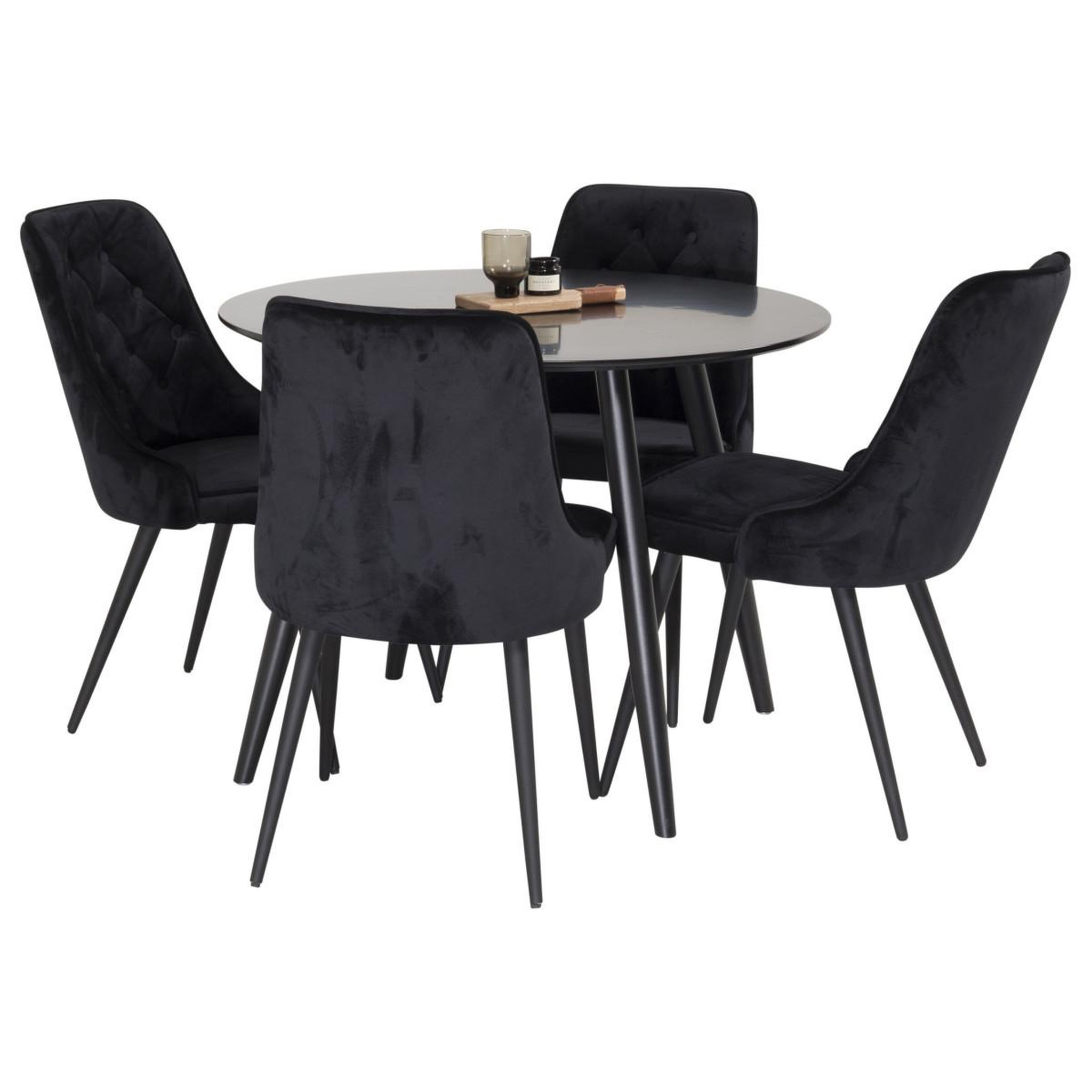 Voir la diapositive 2 : Paris Prix Ensemble table à manger & 4 chaises  plaza & deluxe  100cm noir