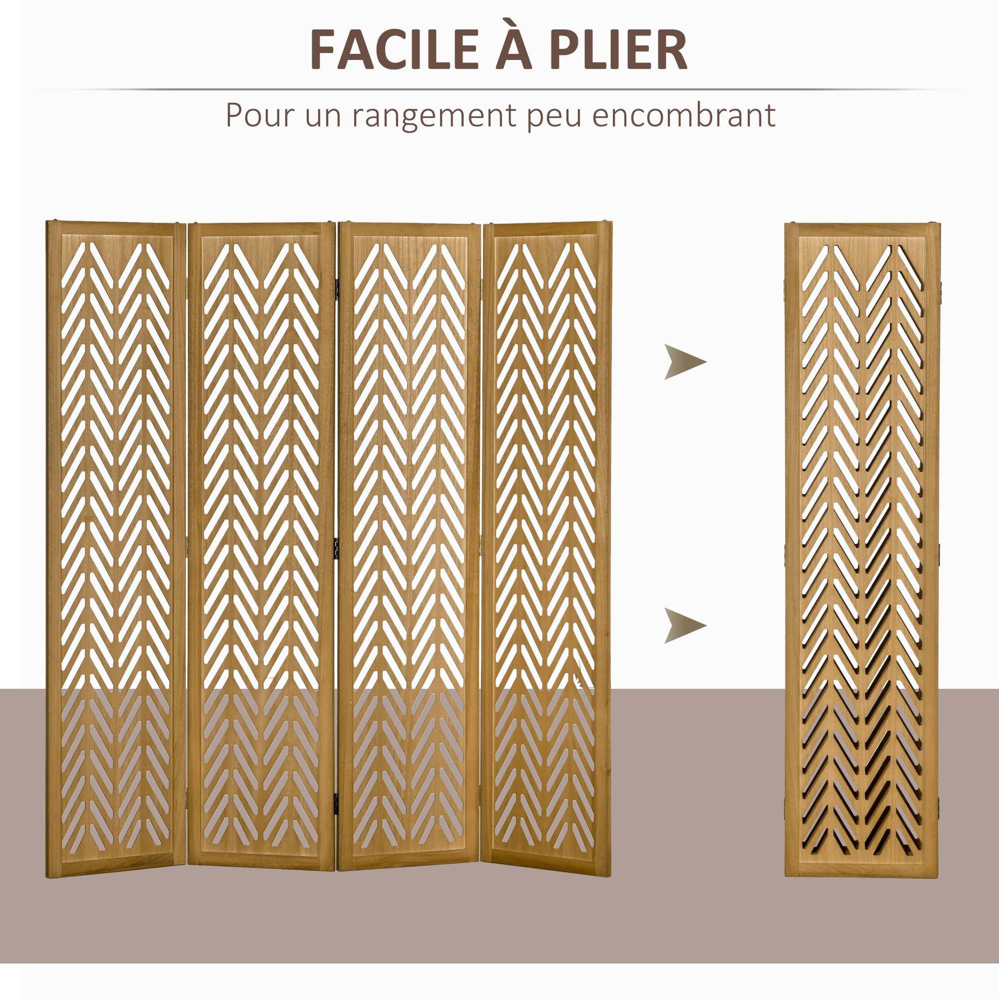 Voir la diapositive 4 : HOMCOM Paravent intérieur ajouré 4 panneaux pliables séparateur de pièce bois de paulownia verni