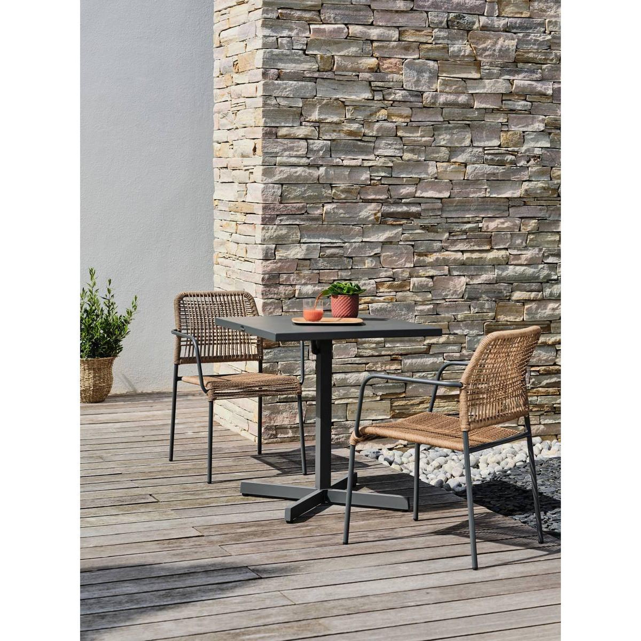 Voir la diapositive 3 : Paris Prix Ensemble Table de jardin & 2 Fauteuils  Louise & Marceau  74cm Anthracite & Marron