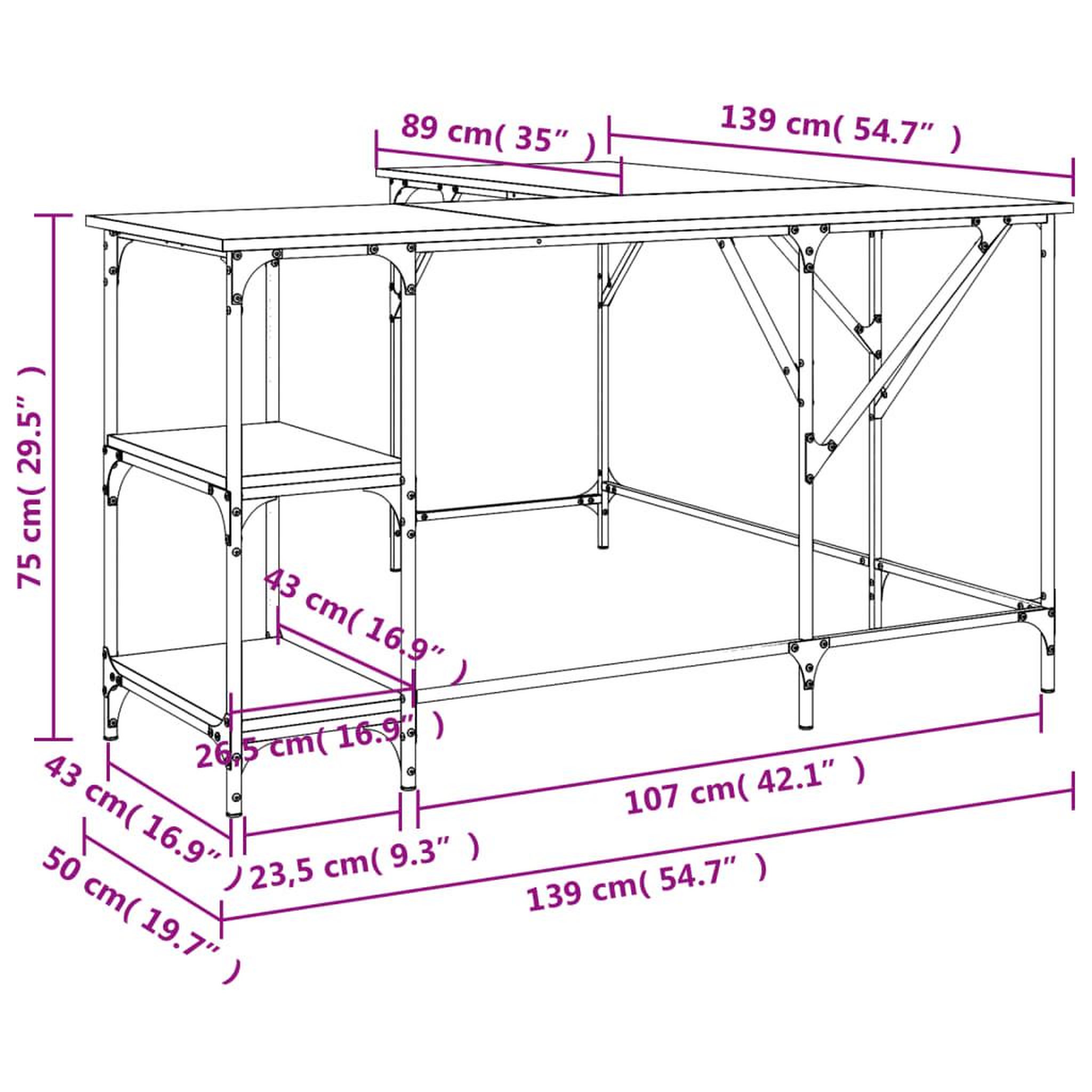 Voir la diapositive 6 : VIDAXL Bureau chene sonoma 139x139x75 cm bois d'ingenierie