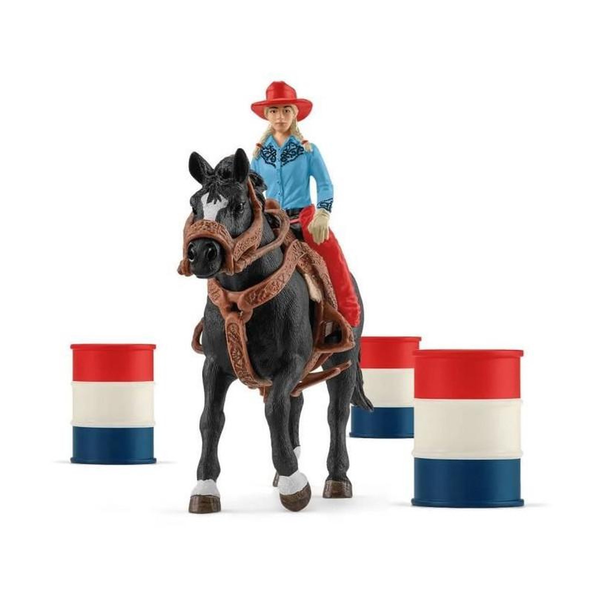 Schleich SCHLEICH - Cowgirl et Tonneaux de Racing - 42576 - Gamme Farm World