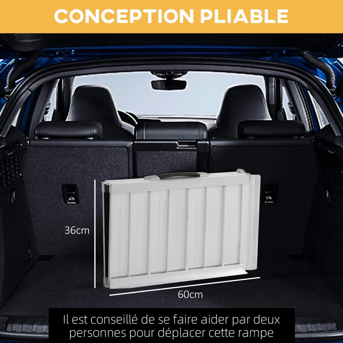 HOMCOM Rampe de fauteuil roulant rampe de chargement rampe d'accès antidérapante pliable avec bordures de sécurité max. 270 Kg alu. noir