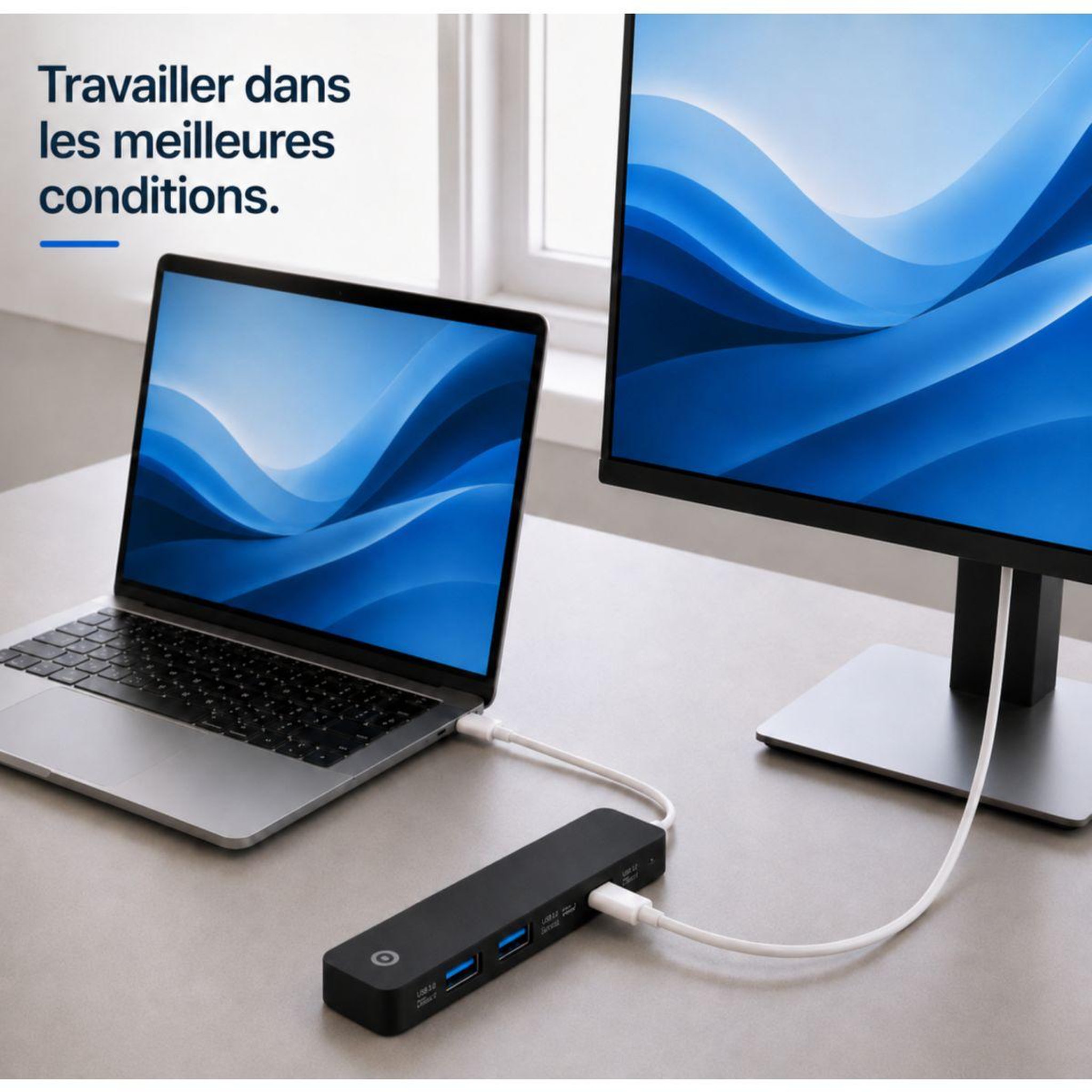 Voir la diapositive 4 : ESSENTIEL B Hub usb c 4 en 1 usb c noir  - vr