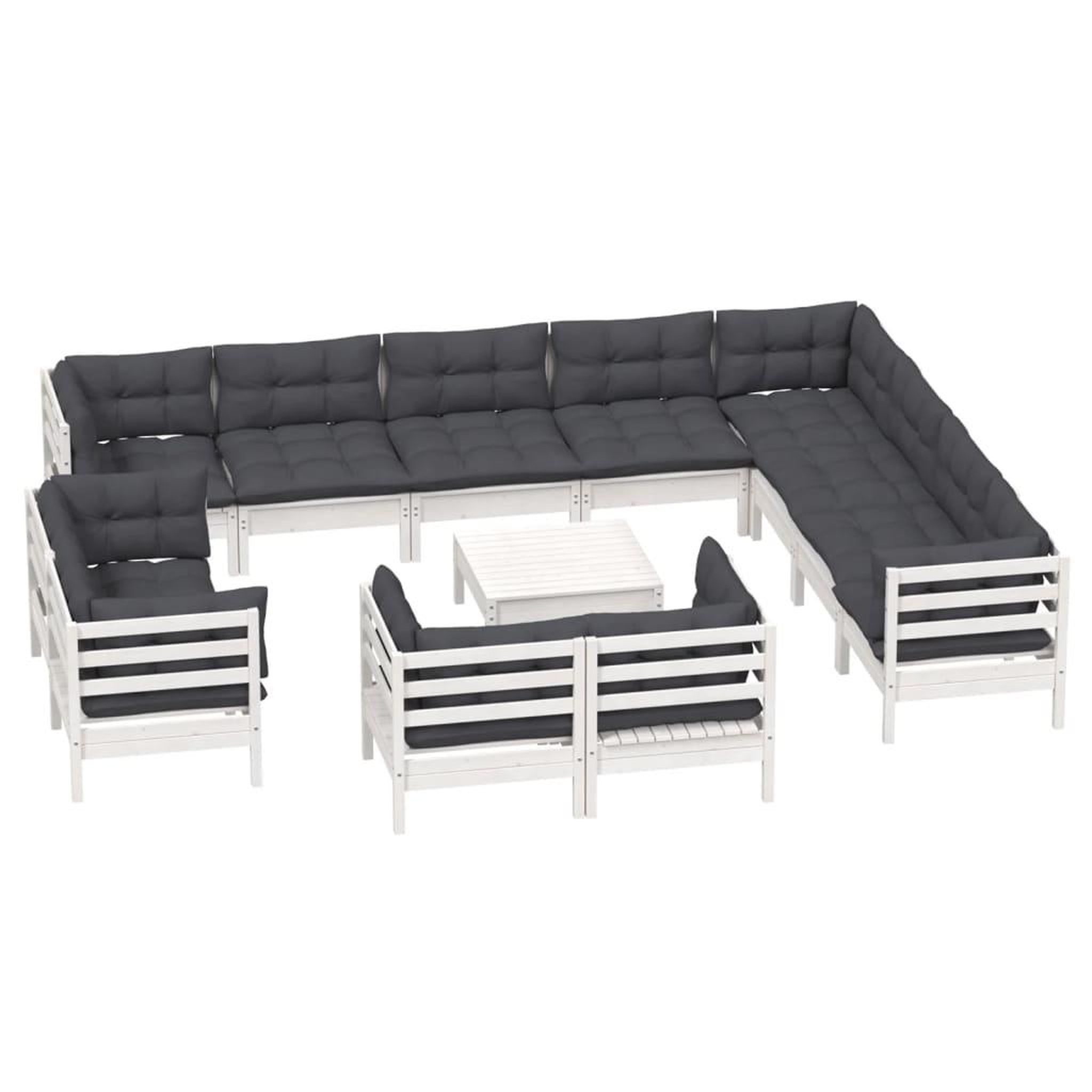 Voir la diapositive 3 : VIDAXL Salon de jardin 13 pcs avec coussins blanc bois de pin solide