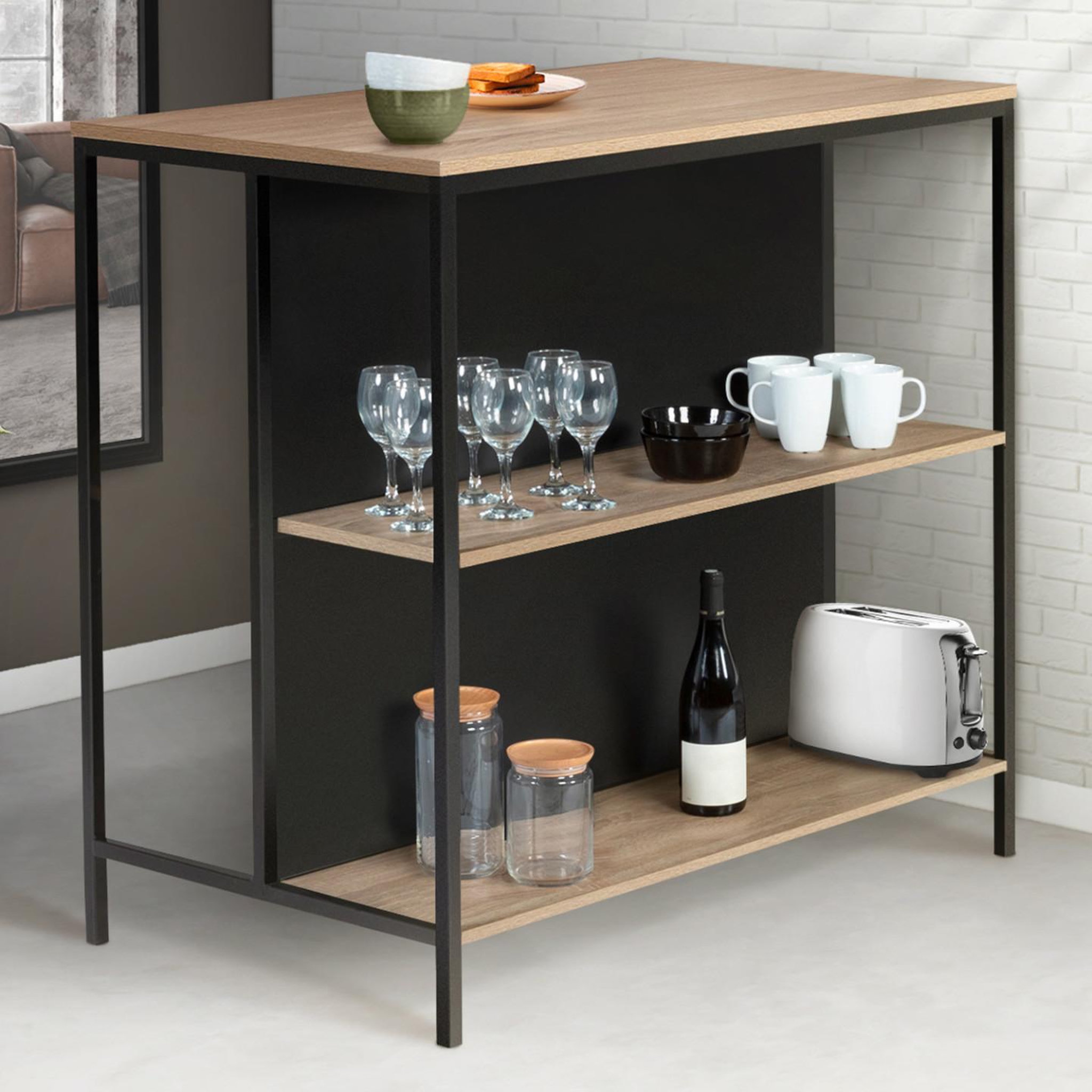 Voir la diapositive 4 : ID MARKET Ensemble table de bar îlot detroit et 2 tabourets design industriel