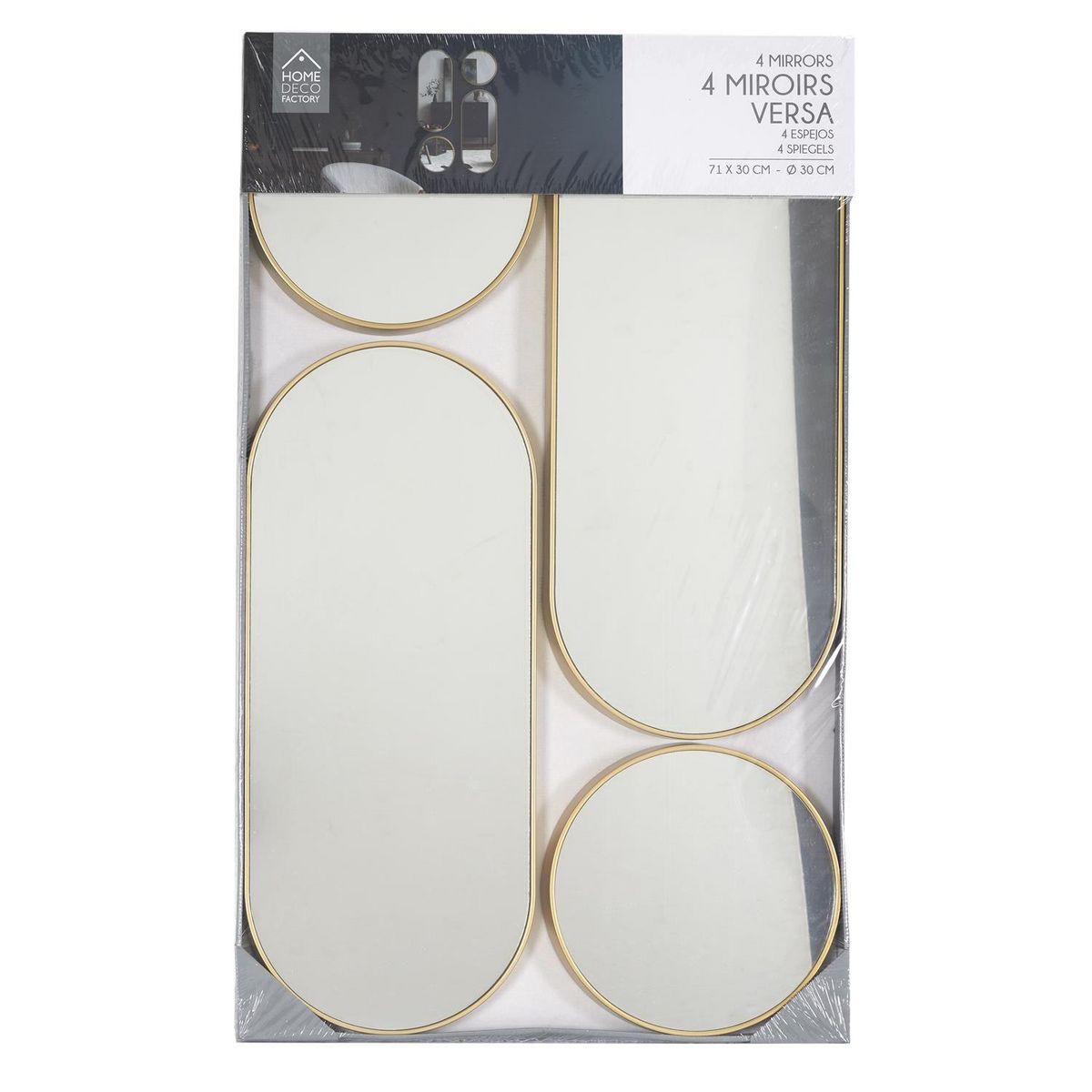The Home Deco Factory Lot de 4 miroirs ronds et ovales - Doré