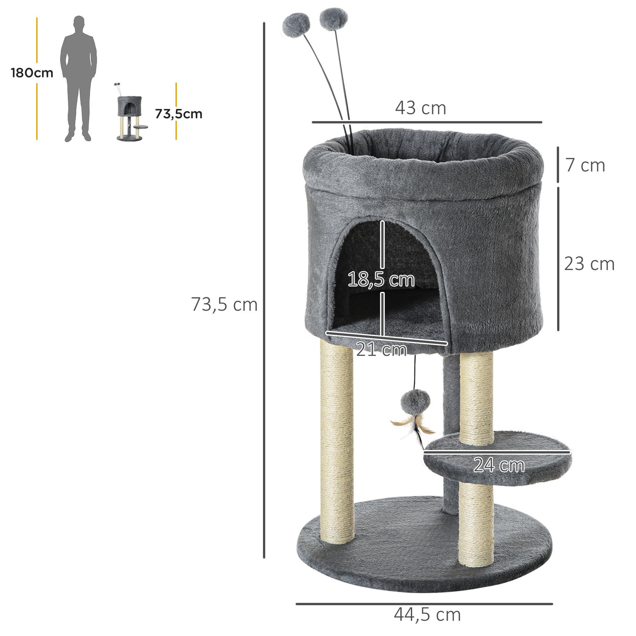 Voir la diapositive 3 : PAWHUT Arbre à chat 2 griffoirs sisal naturel niche plateforme panier observation jeu boules peluche gris