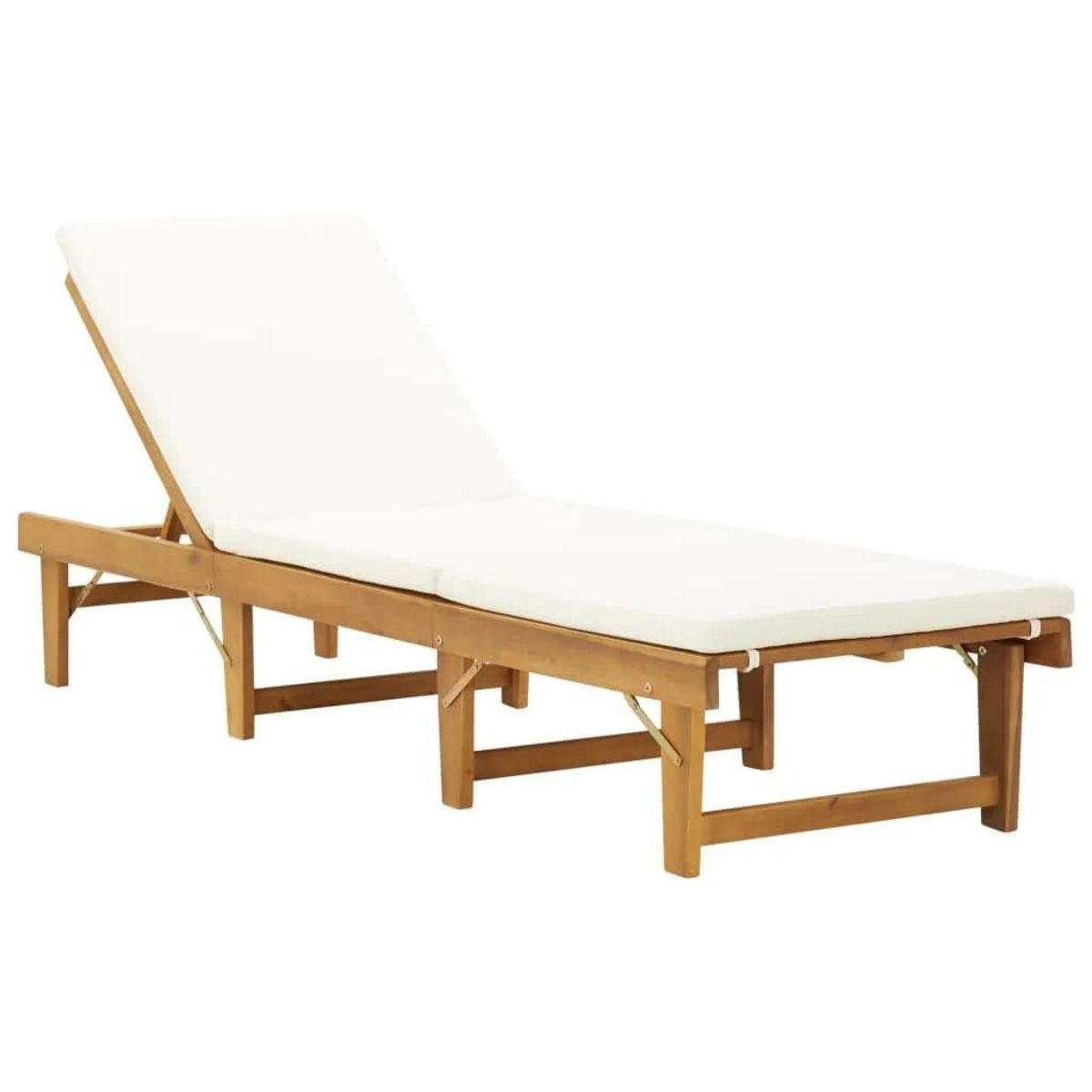 VIDAXL Chaise longue pliable coussin Bois massif d'acacia Blanc creme