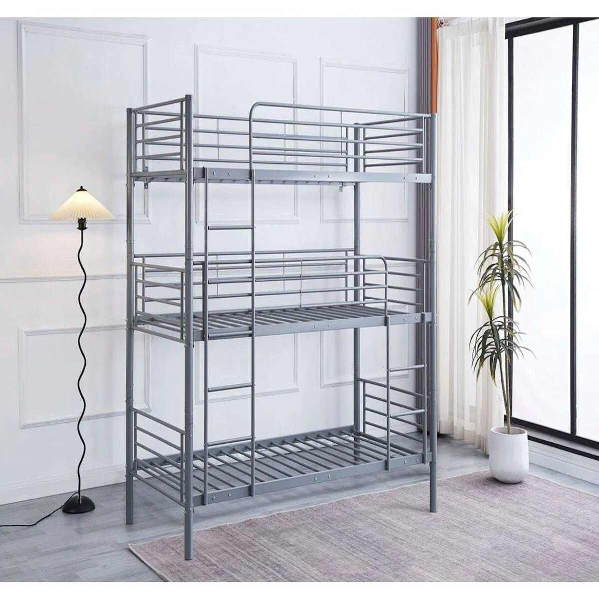 Habitat et Jardin Lit superposé en métal triple  HAVIN  - 90 x 190 cm - Gris