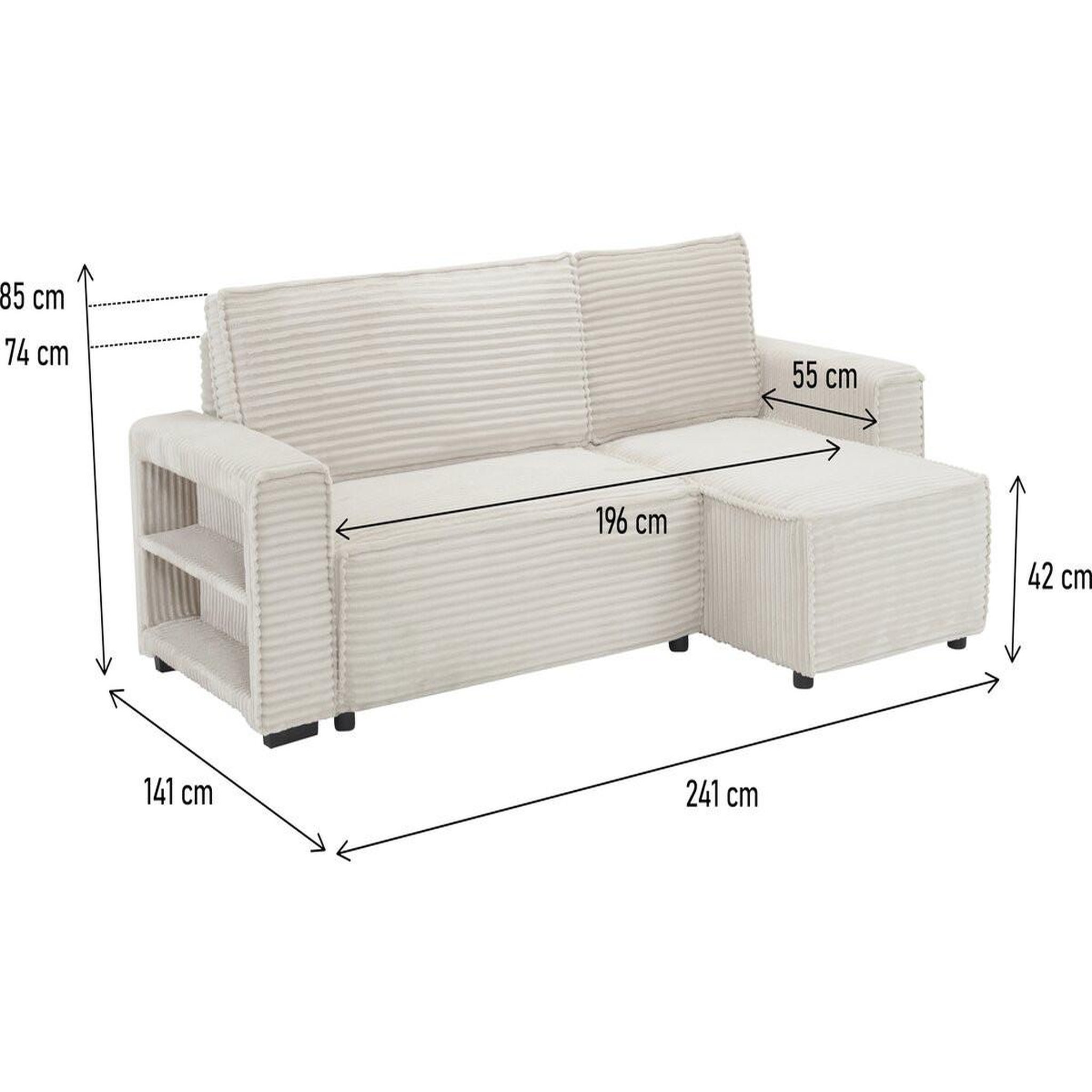 Voir la diapositive 4 : Habitat et Jardin Canapé d'angle en velours côtelé   Opera  - 3 places - Beige