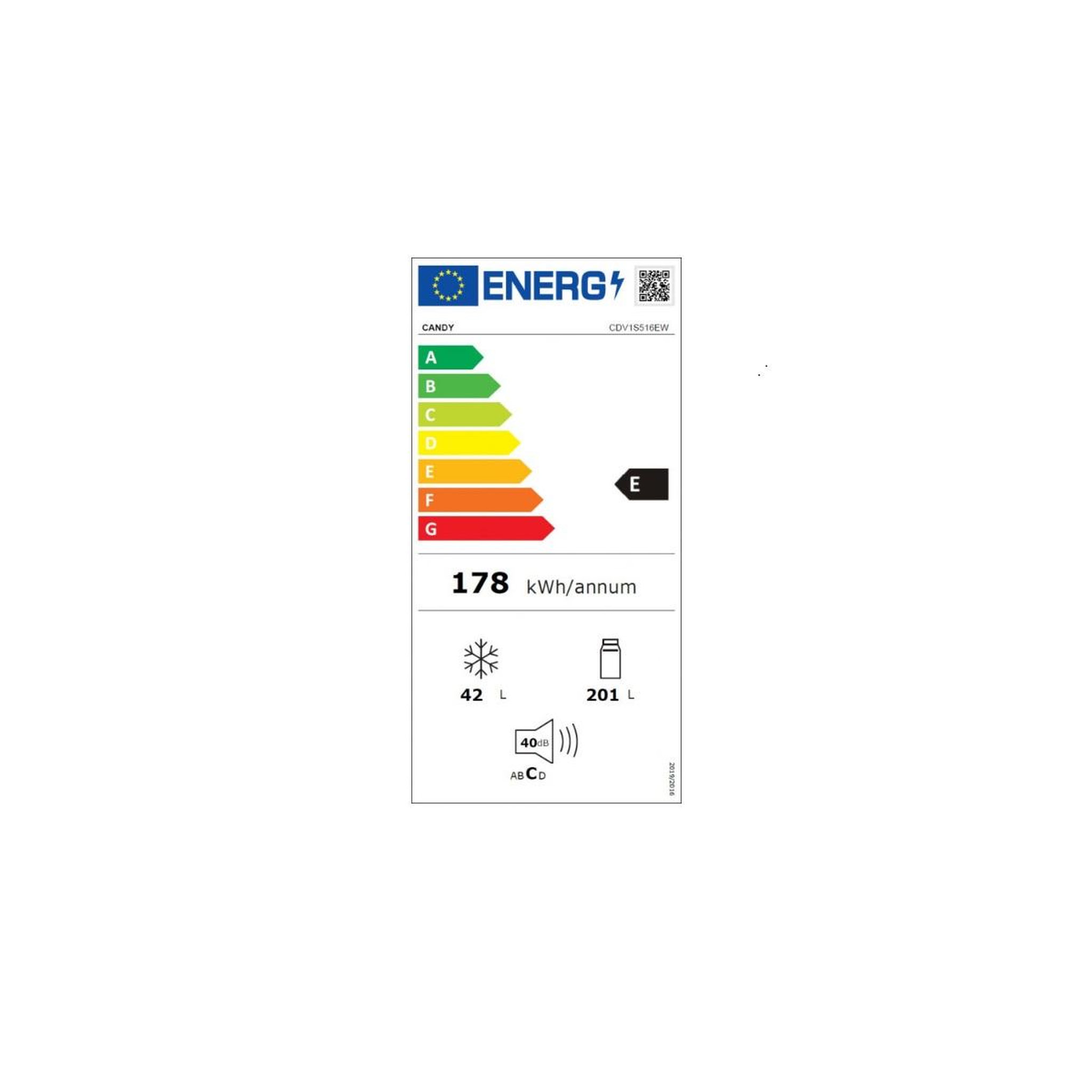 Voir la diapositive 2 : Candy Réfrigérateur combiné intégrable 243l 54cm blanc - CDV1S516EW