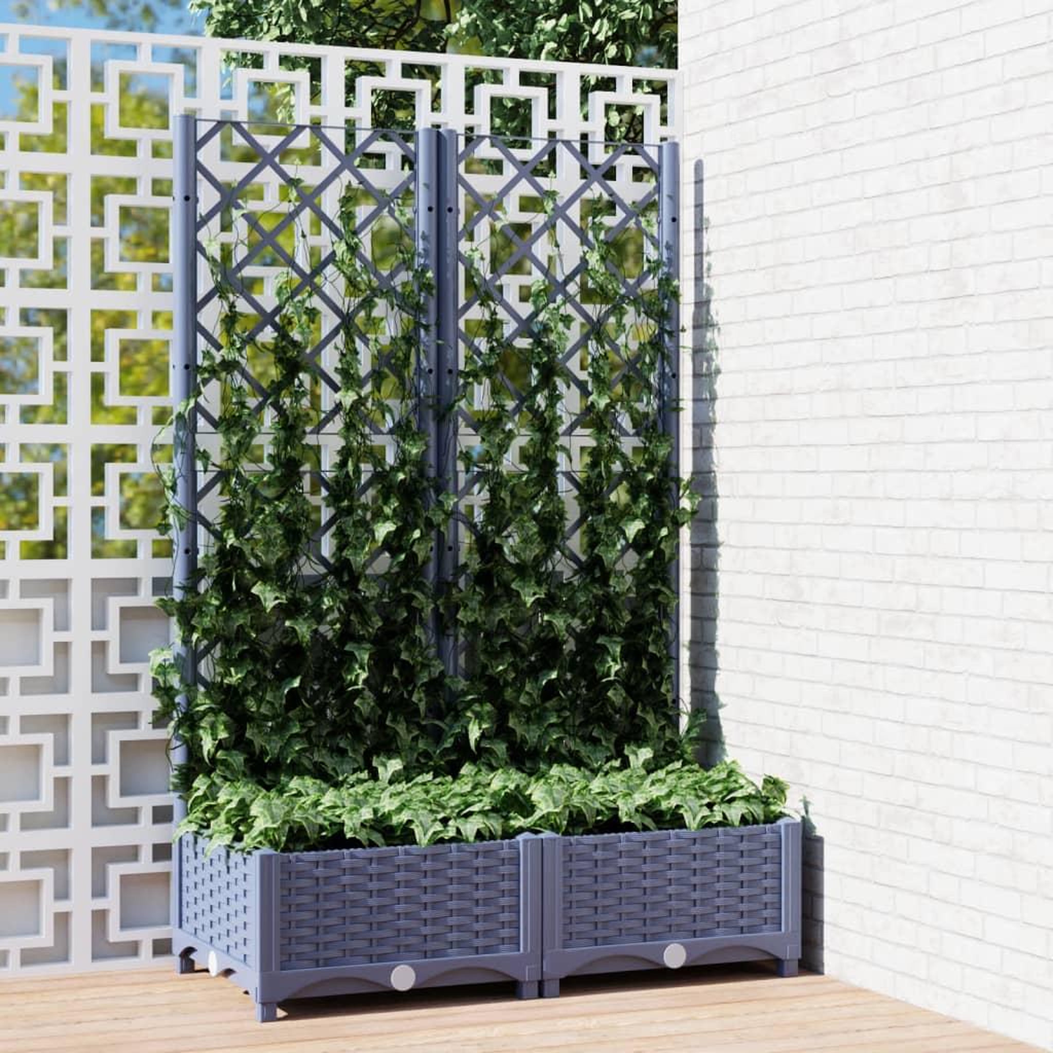 Voir la diapositive 1 : VIDAXL Jardiniere avec treillis bleu gris 80x40x121,5 cm PP