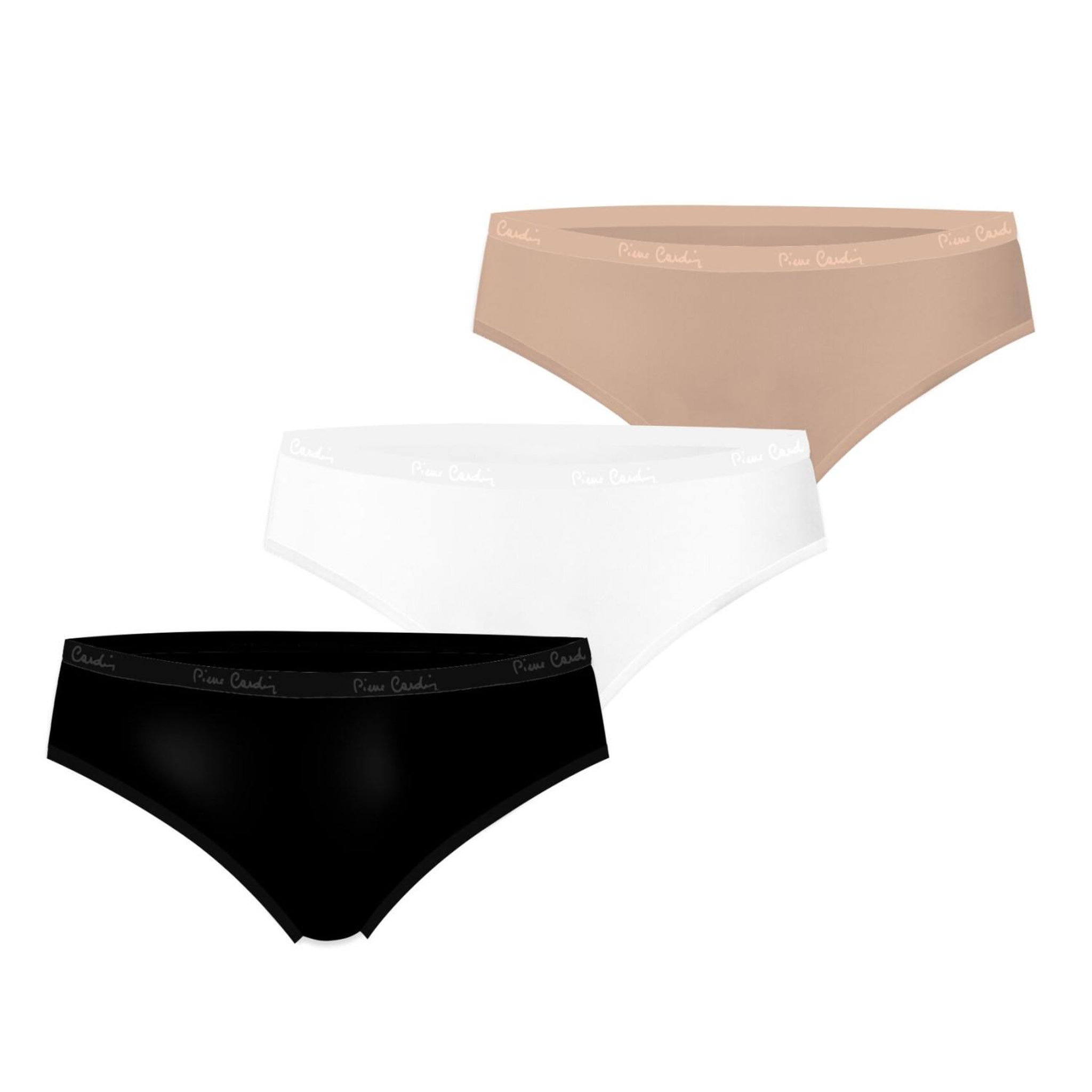 Voir la diapositive 1 : PIERRE CARDIN Lot de 3 slips femme  en coton uni et imprimé ceinture fine 2cm bwf