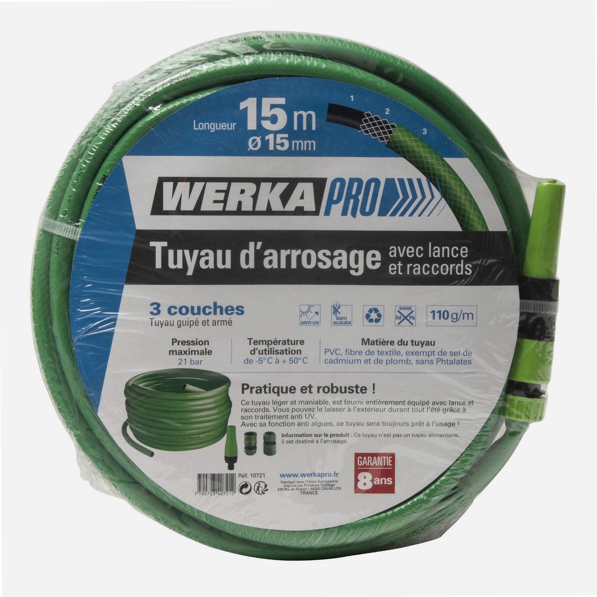 Voir la diapositive 4 : WERKAPRO Tuyau avec raccords et lance d15mm WERKA PRO