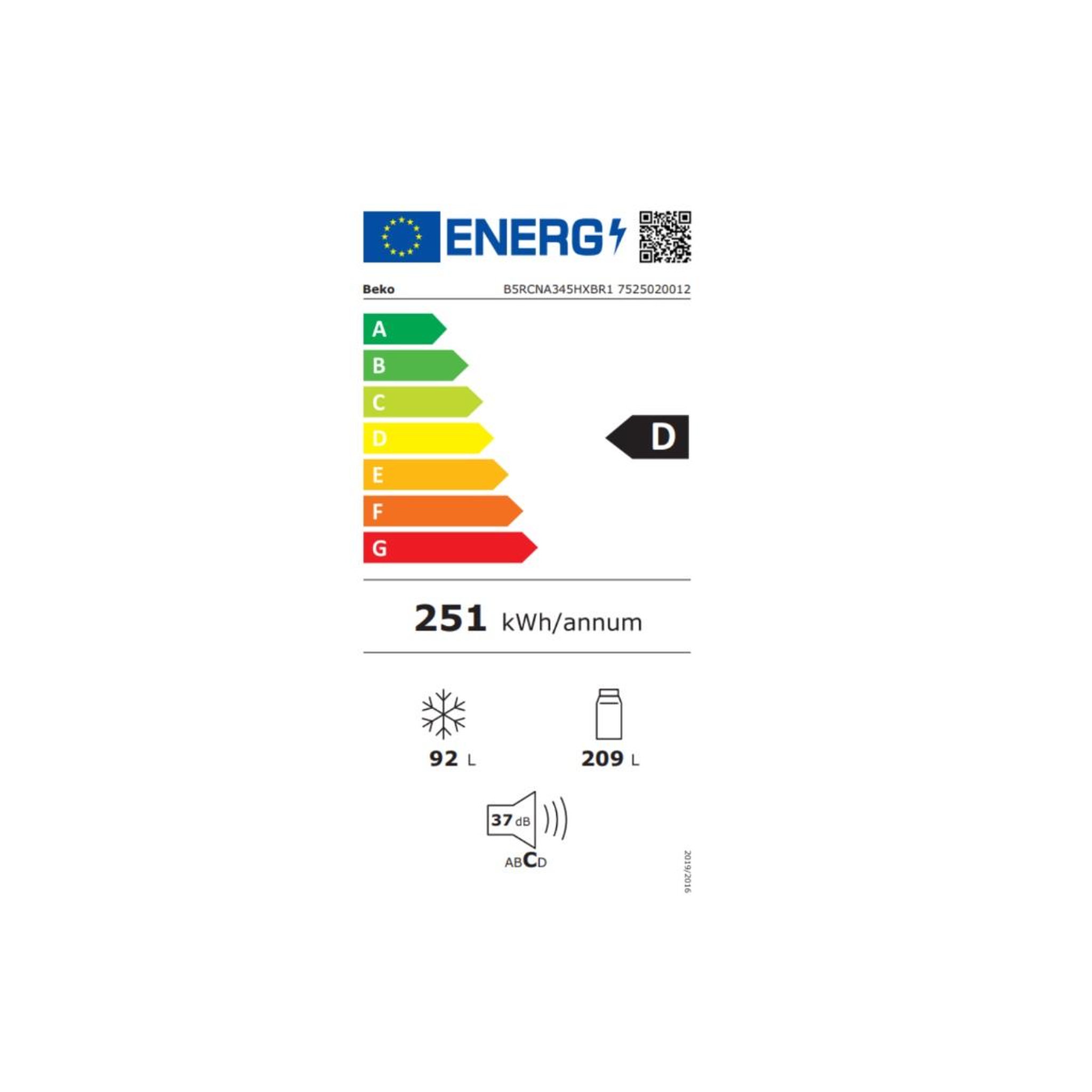 Voir la diapositive 2 : Beko Réfrigérateur combiné 60cm 301l ventilé carbone - b5rcna345hxbr1