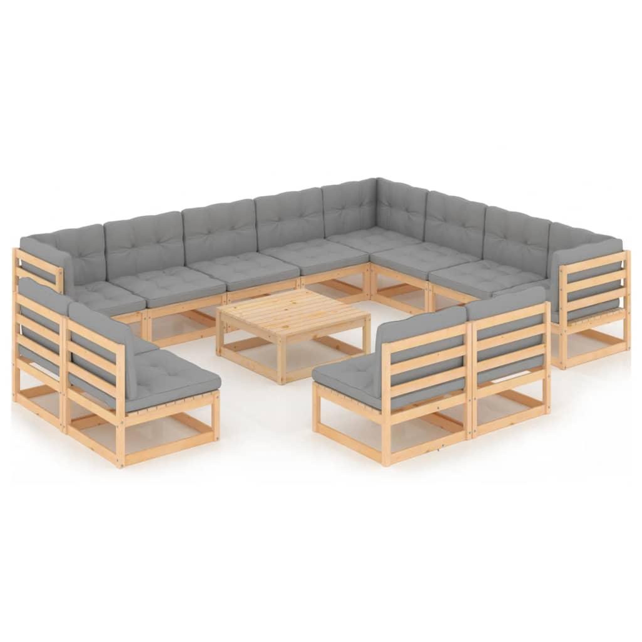 Voir la diapositive 1 : VIDAXL Salon de jardin 13 pcs avec coussins Bois de pin massif