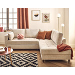 LISA DESIGN Anna - canapé d'angle droit 5 places convertible en velours texturé. Coloris disponibles : Orange, Vert, Gris, Beige