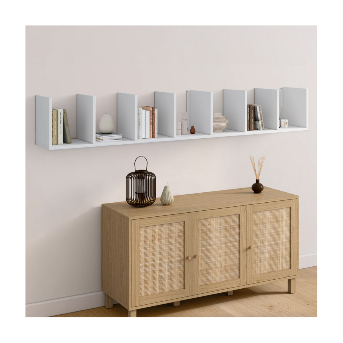 ID MARKET Etagère murale suspendue double position CHIARA 8 étagères blanc 190 cm