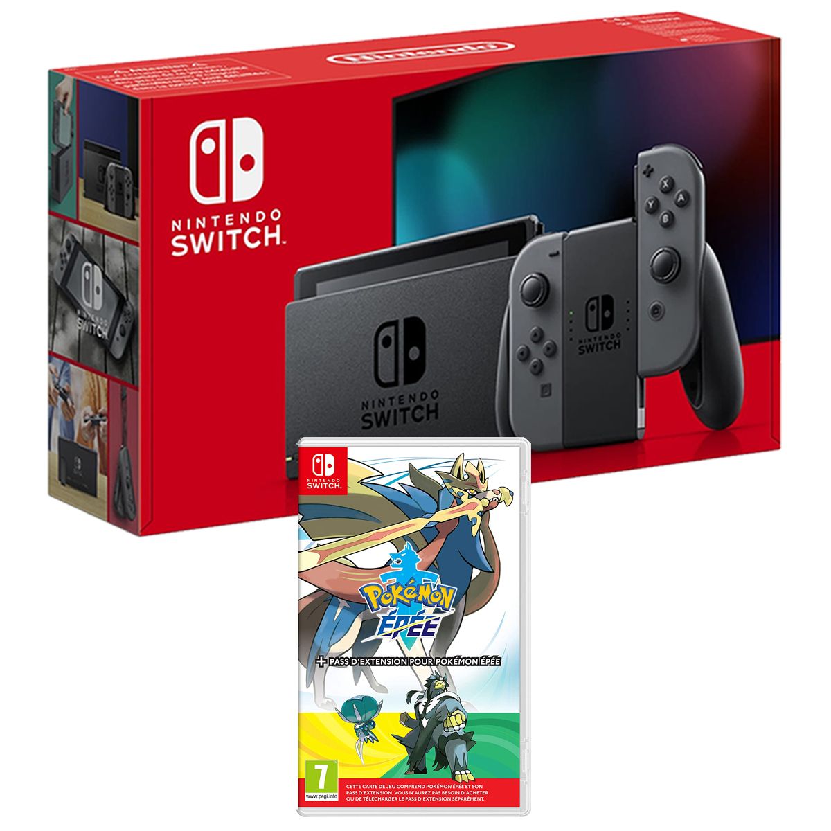 NINTENDO EXCLU WEB Console Nintendo Switch Joy-Con Gris + Pokémon Epée avec Pass Extension Nintendo Switch