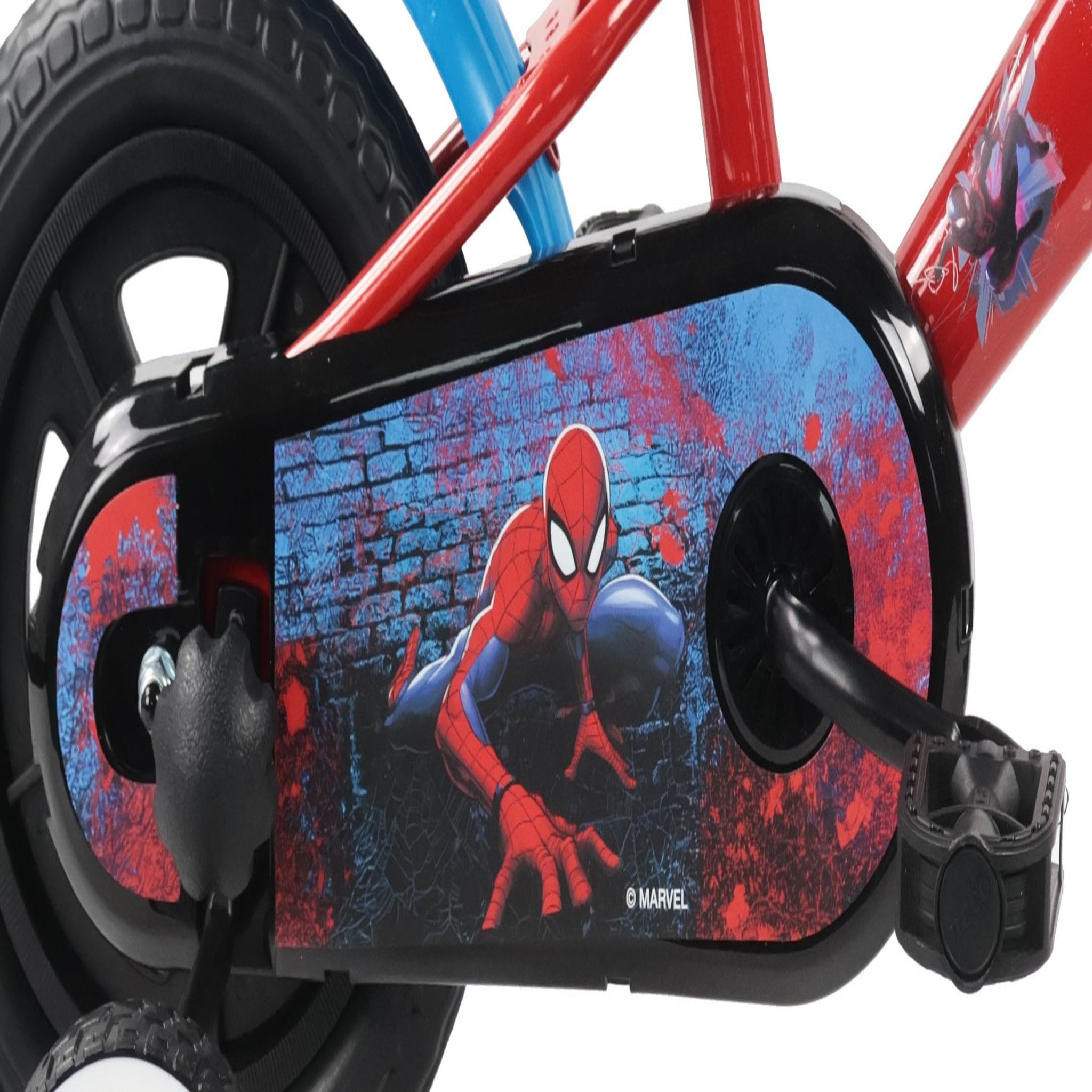 Voir la diapositive 6 : Spiderman Vélo enfant 10'' spiderman avec 1 frein, plaque avant décorative , bidon arrière, stabilisateurs & pneus increuvables